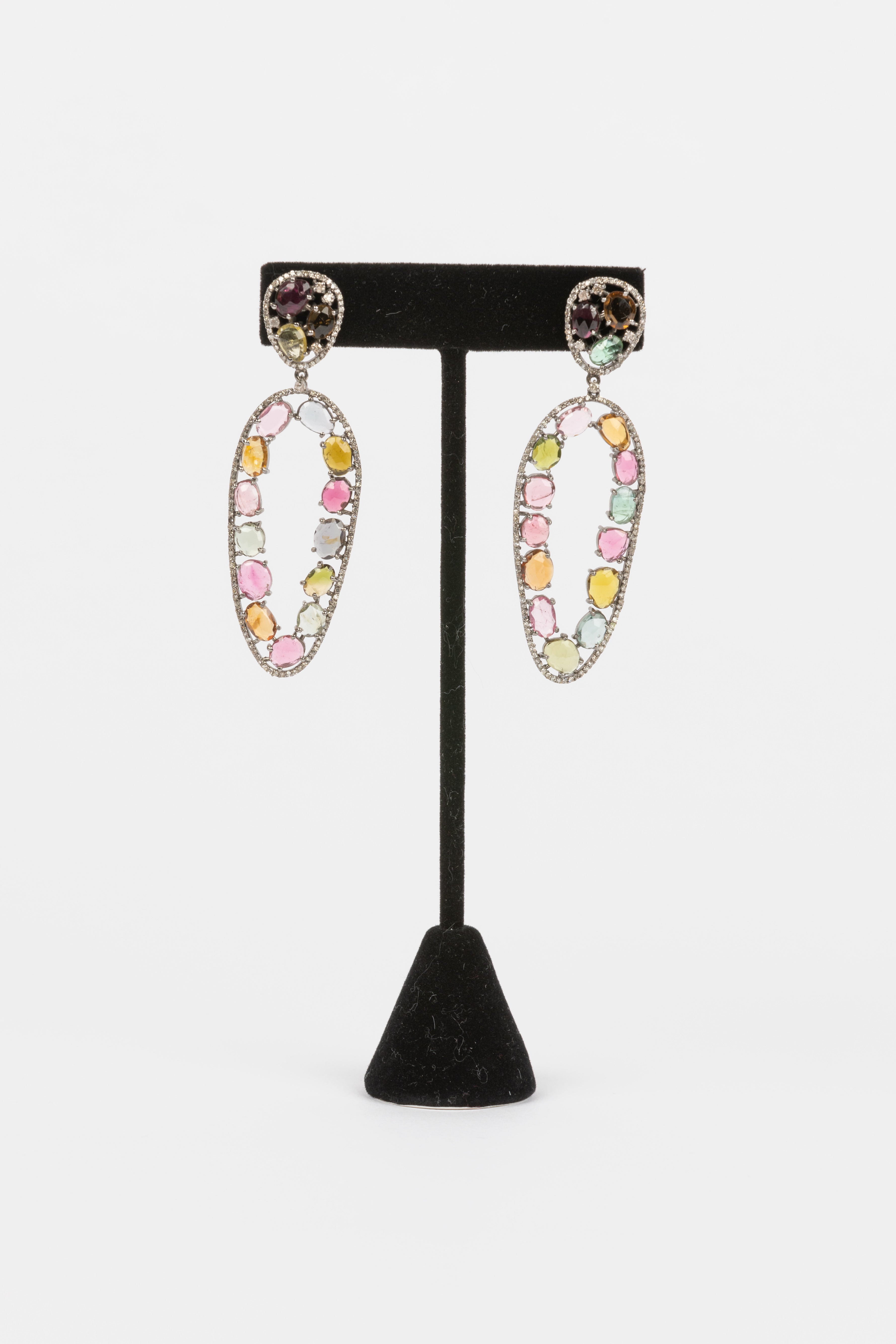 Pave Diamond, Tourmaline Earring