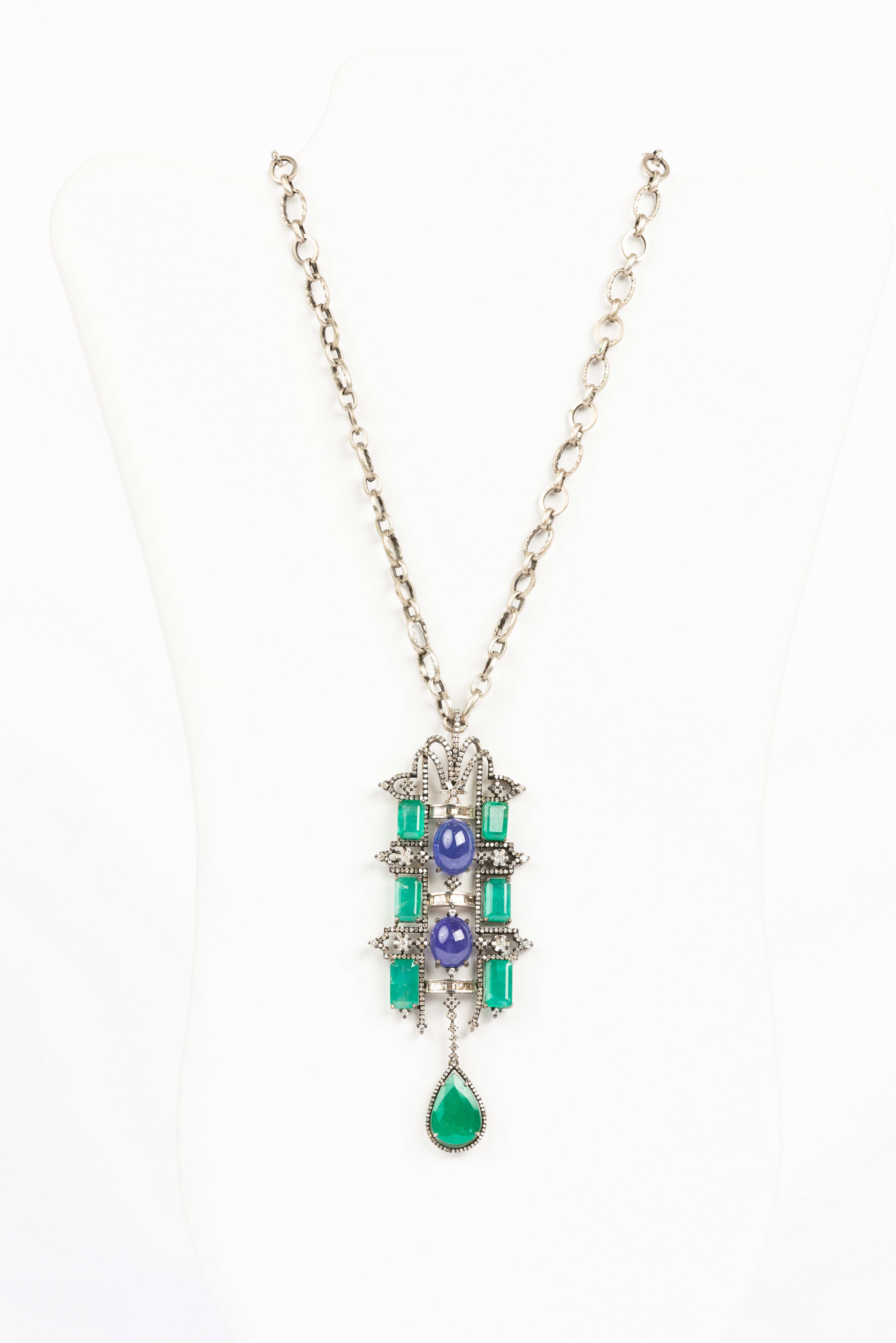 Emerald, Tanzanite and Diamond Necklace