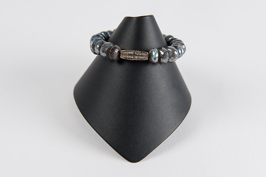 Mystic labradorite and diamond bead