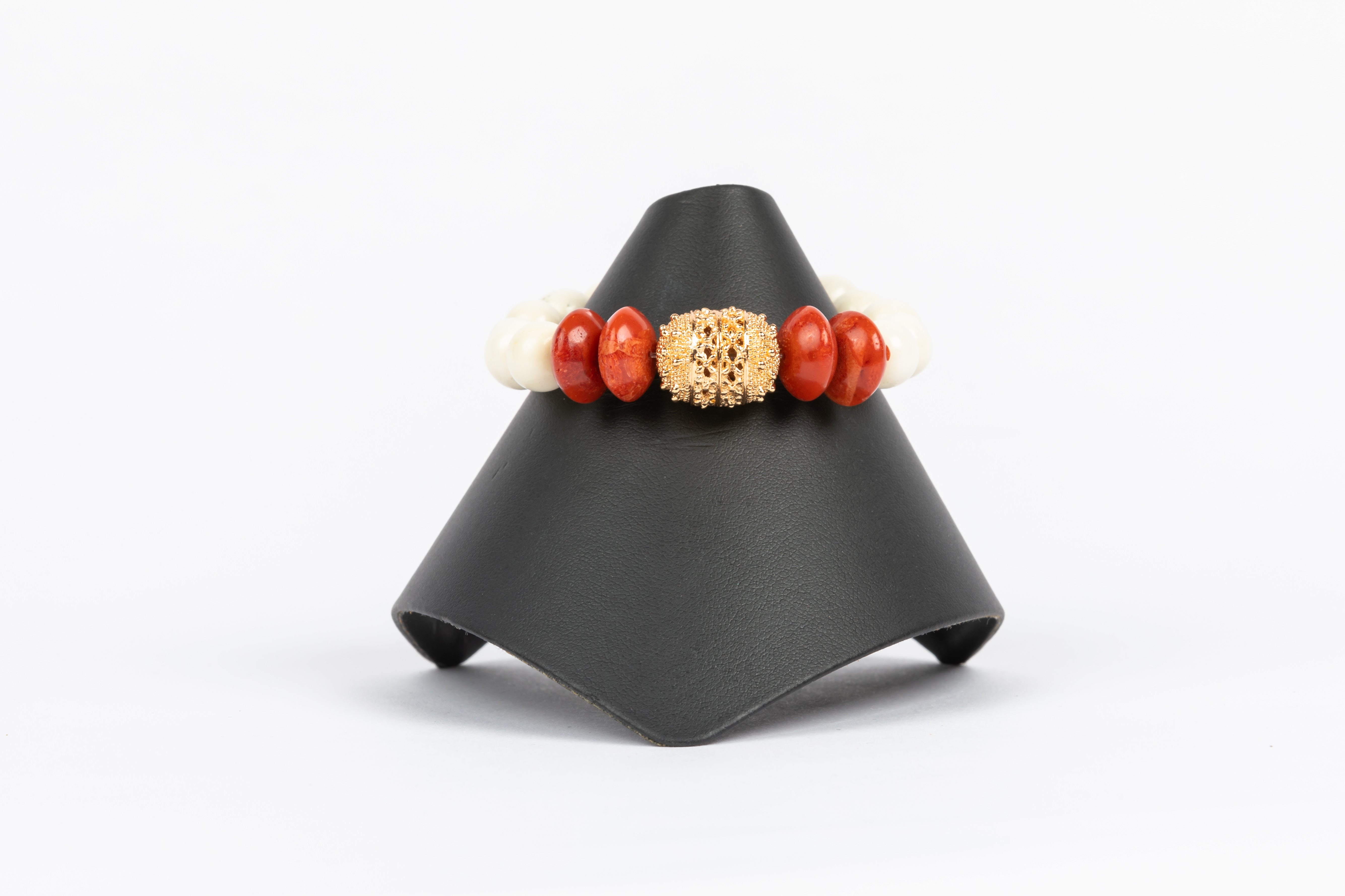 Coral, Bone and Vermeil Bracelet