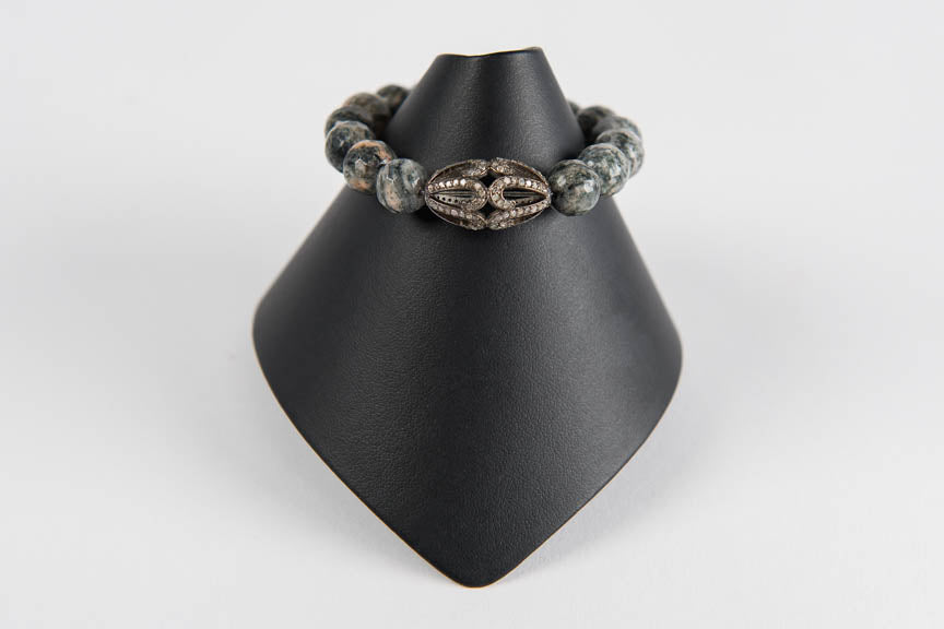 Marble agate and pave diamond bead