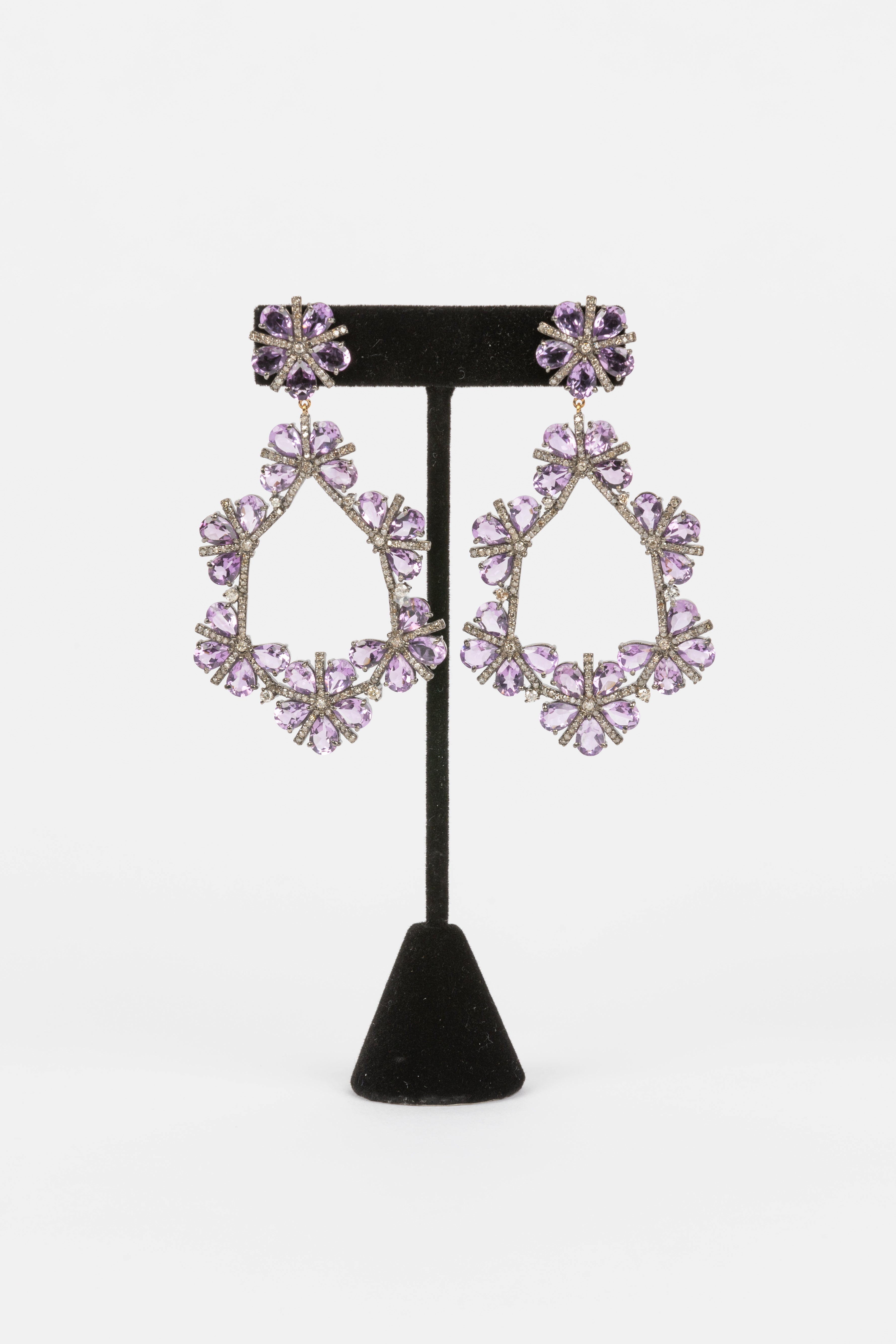 Pave Diamond, Amethyst Earrings
