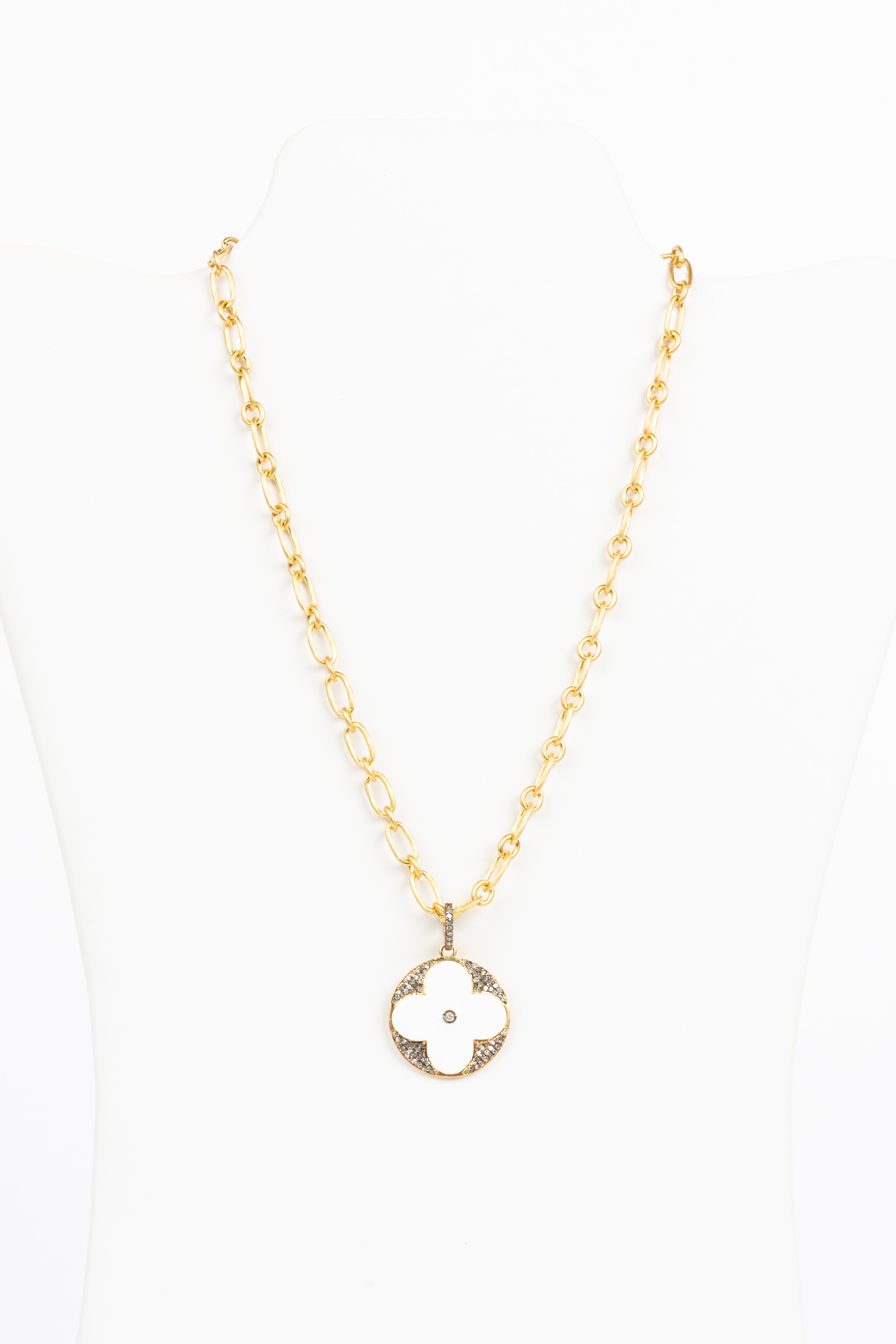 Pave Diamond, Enamel , Vermeil Necklace