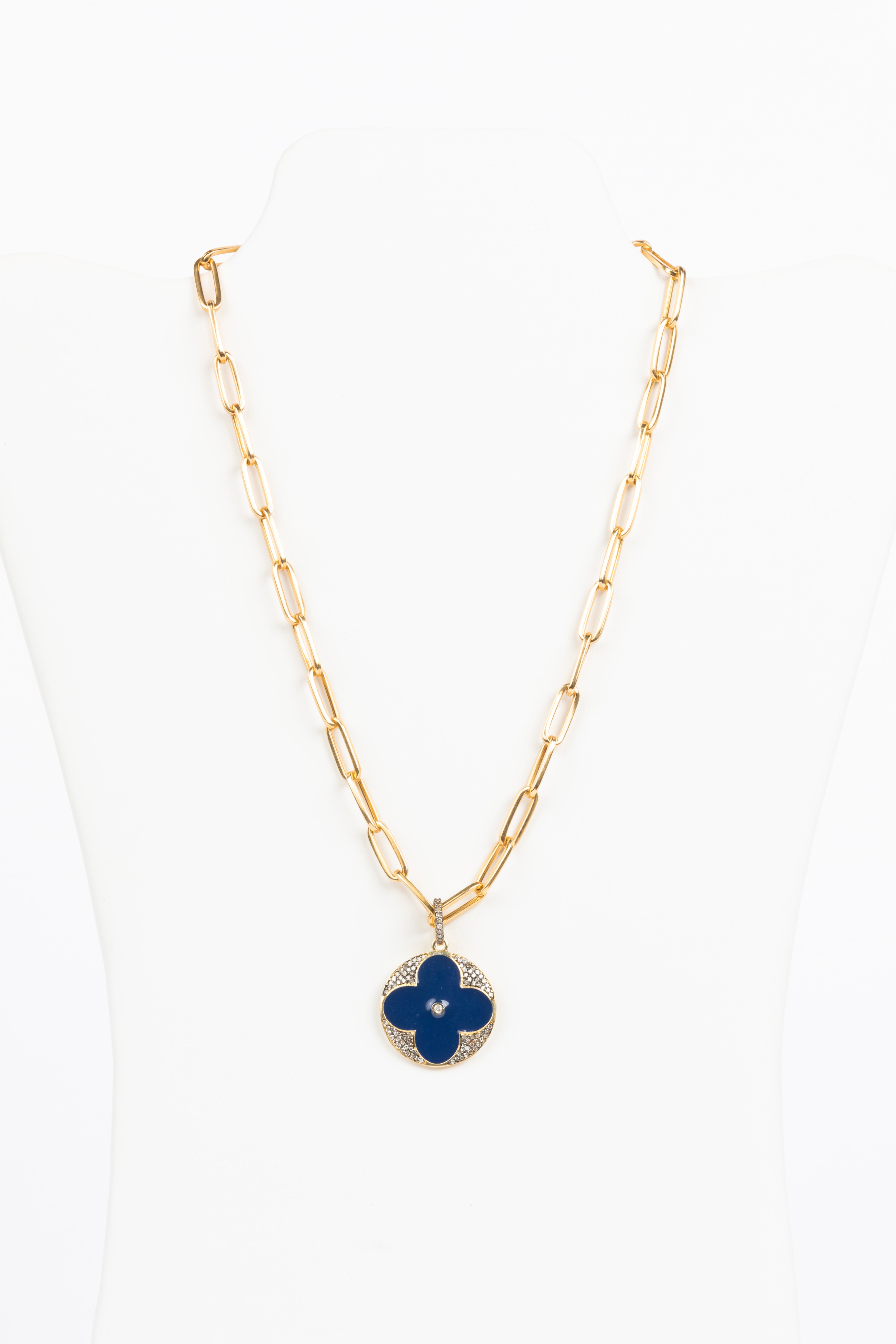 Pave Diamond, Enamel , Vermeil Necklace