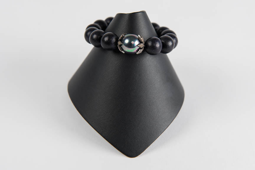 Wood with pave diamond bead caps and mother of pearl