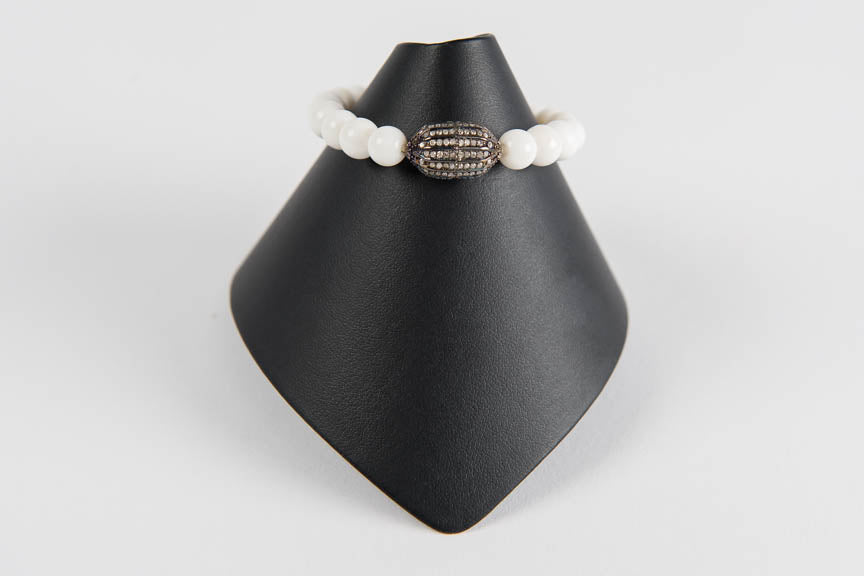 White jade with pave diamond bead