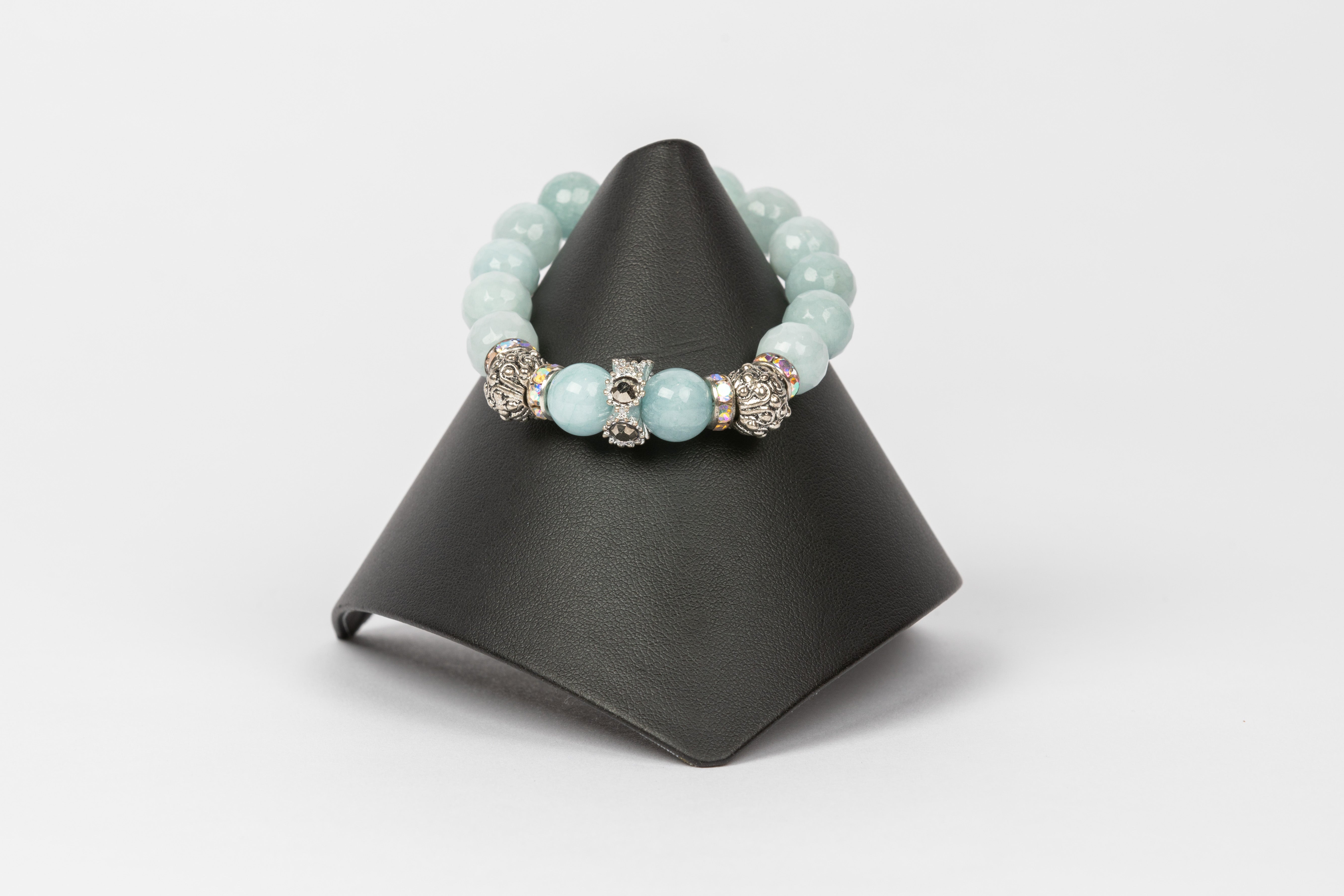 Aquamarine, silver, white topaz bracelet