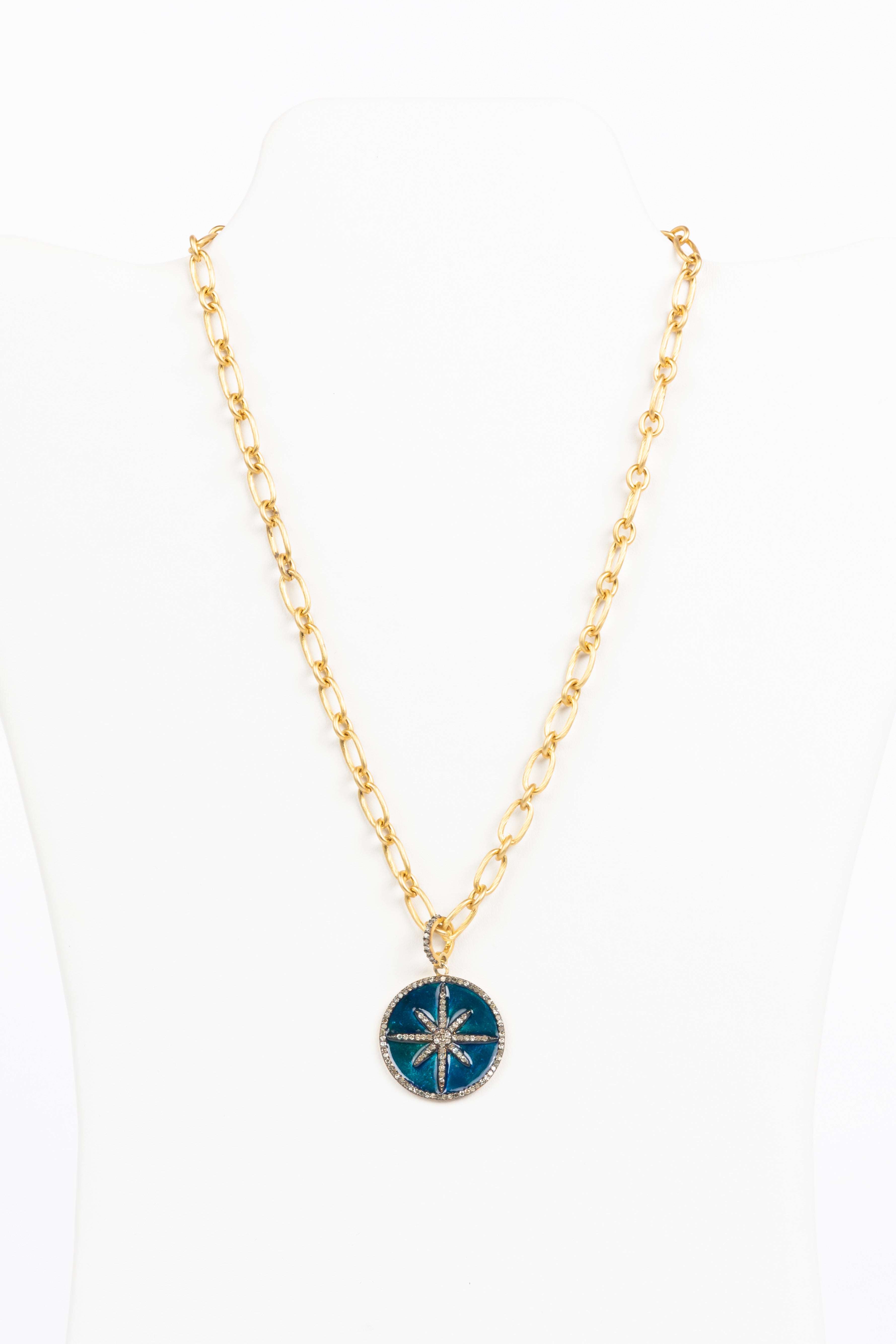 Pave Diamond, Enamel and Vermeil Necklace