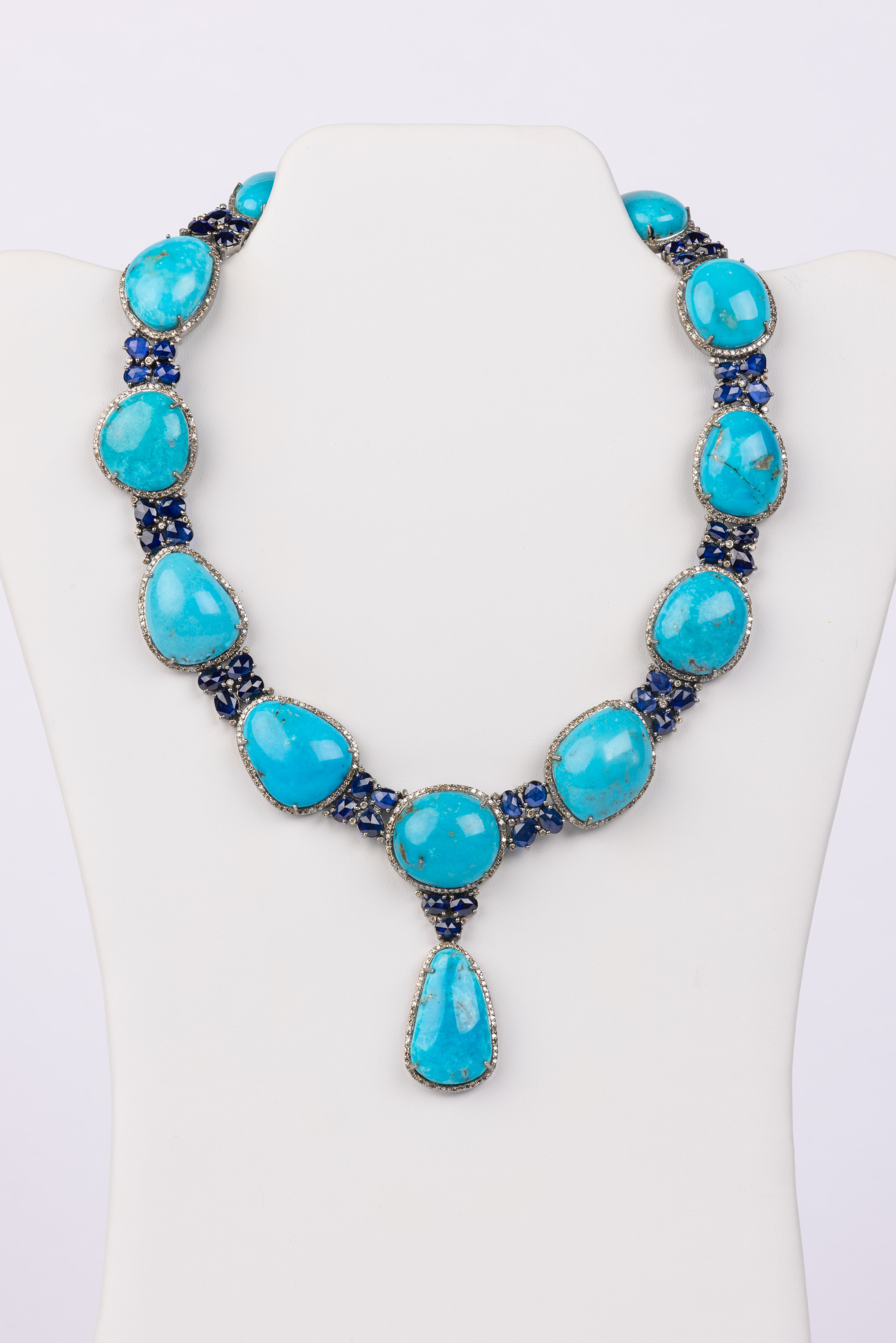 Turquoise, Sapphire and Diamond Neckalce