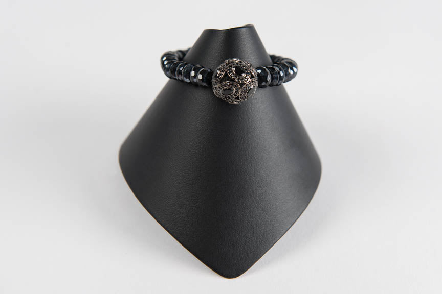 Faceted black spinel rondelles with black spinel bead