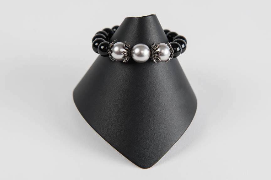 Black onyx and mother of pearl with black spinel bead caps