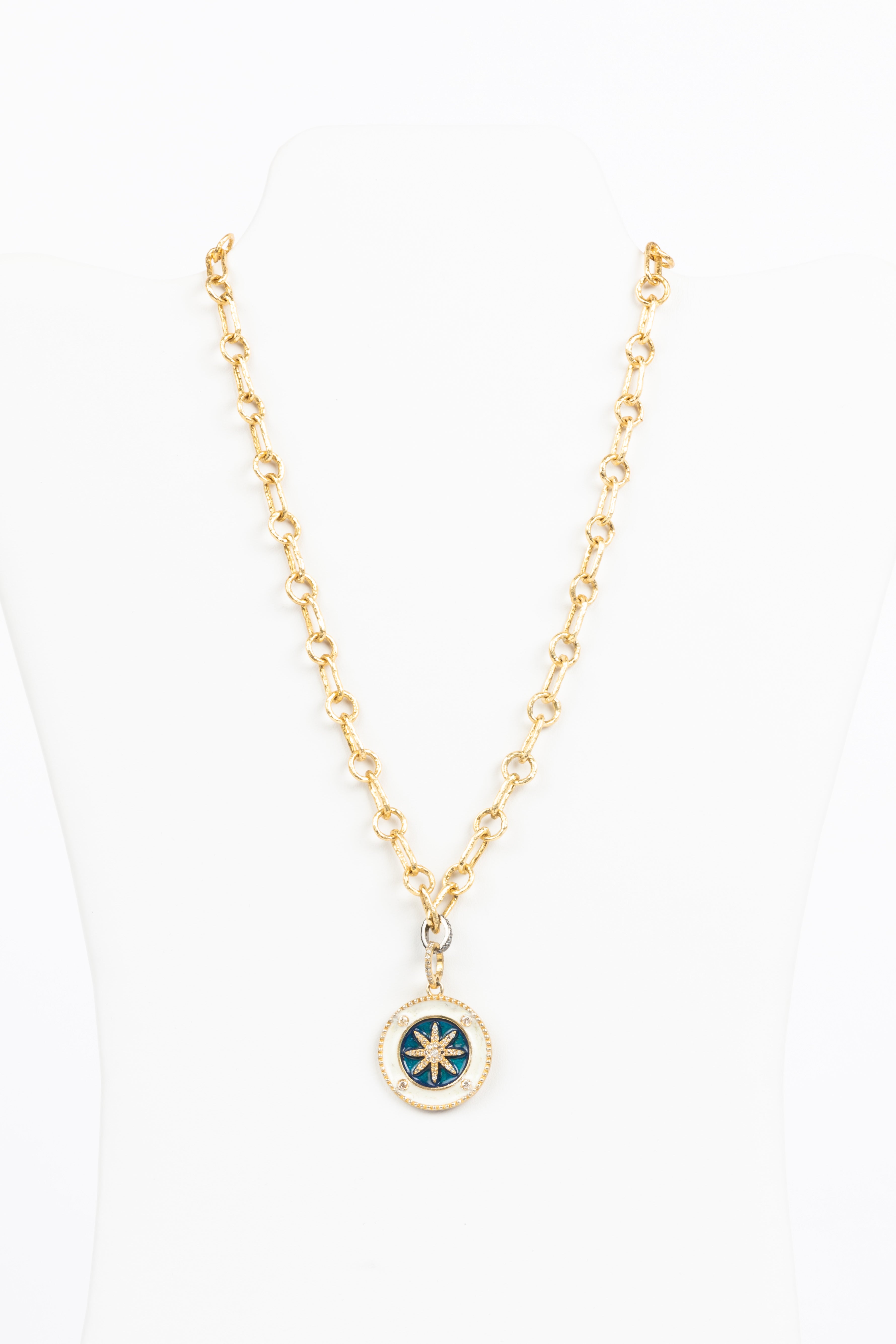 Pave Diamond, Enamel and Vermail Necklace