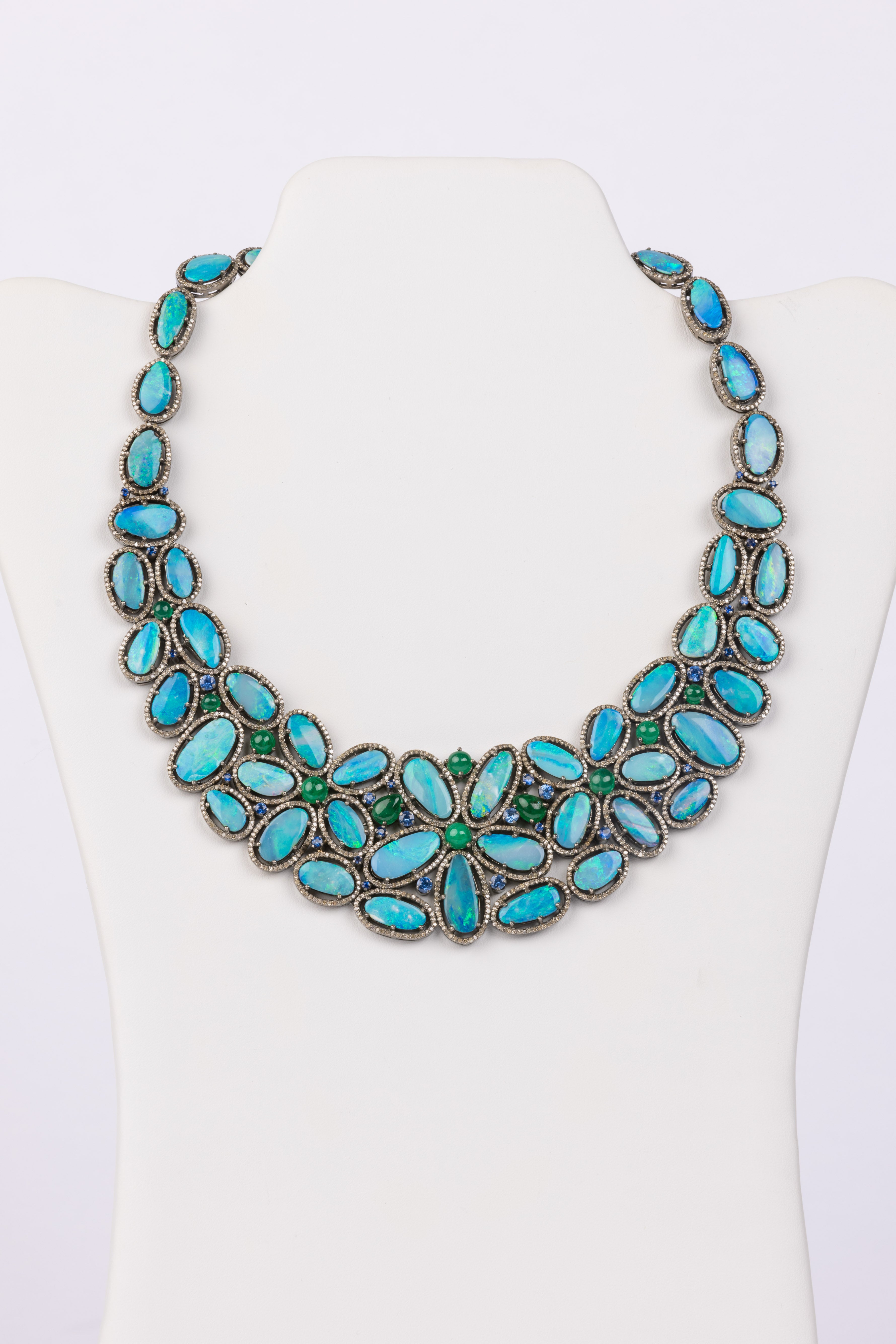 Opal, Emerald, Tanzanite , Diamond Necklace