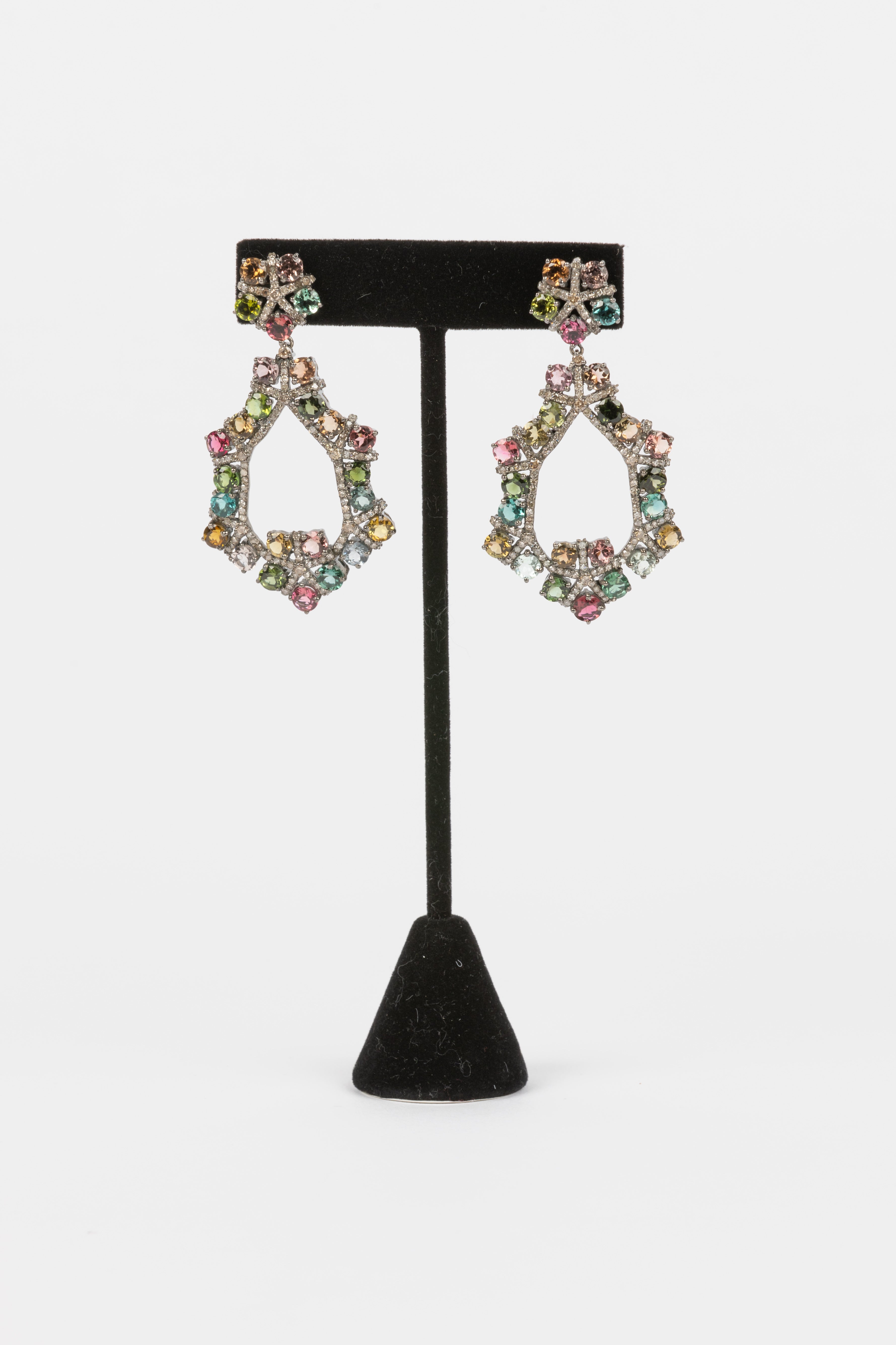 Pave Diamond, Tourmaline Earring