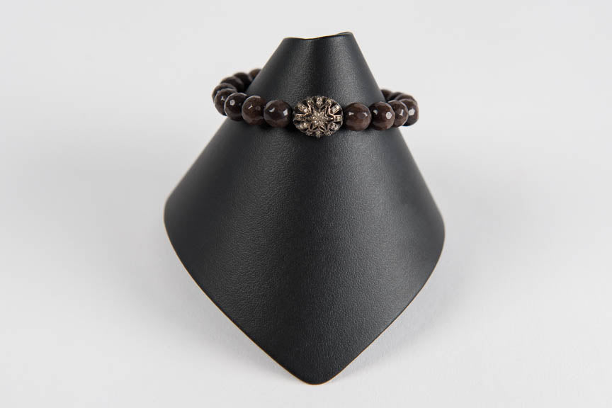 Dark plum agate with pave diamond flower bead