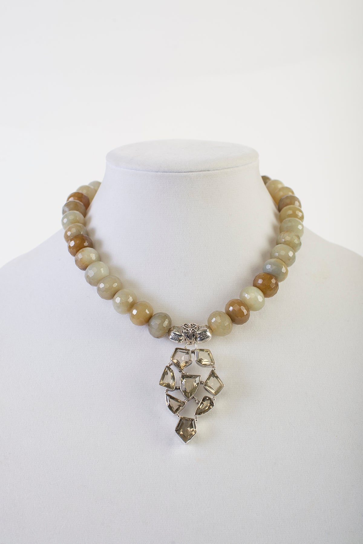 Citrine and Stelring Pendant with Butterscotch Agate Beads