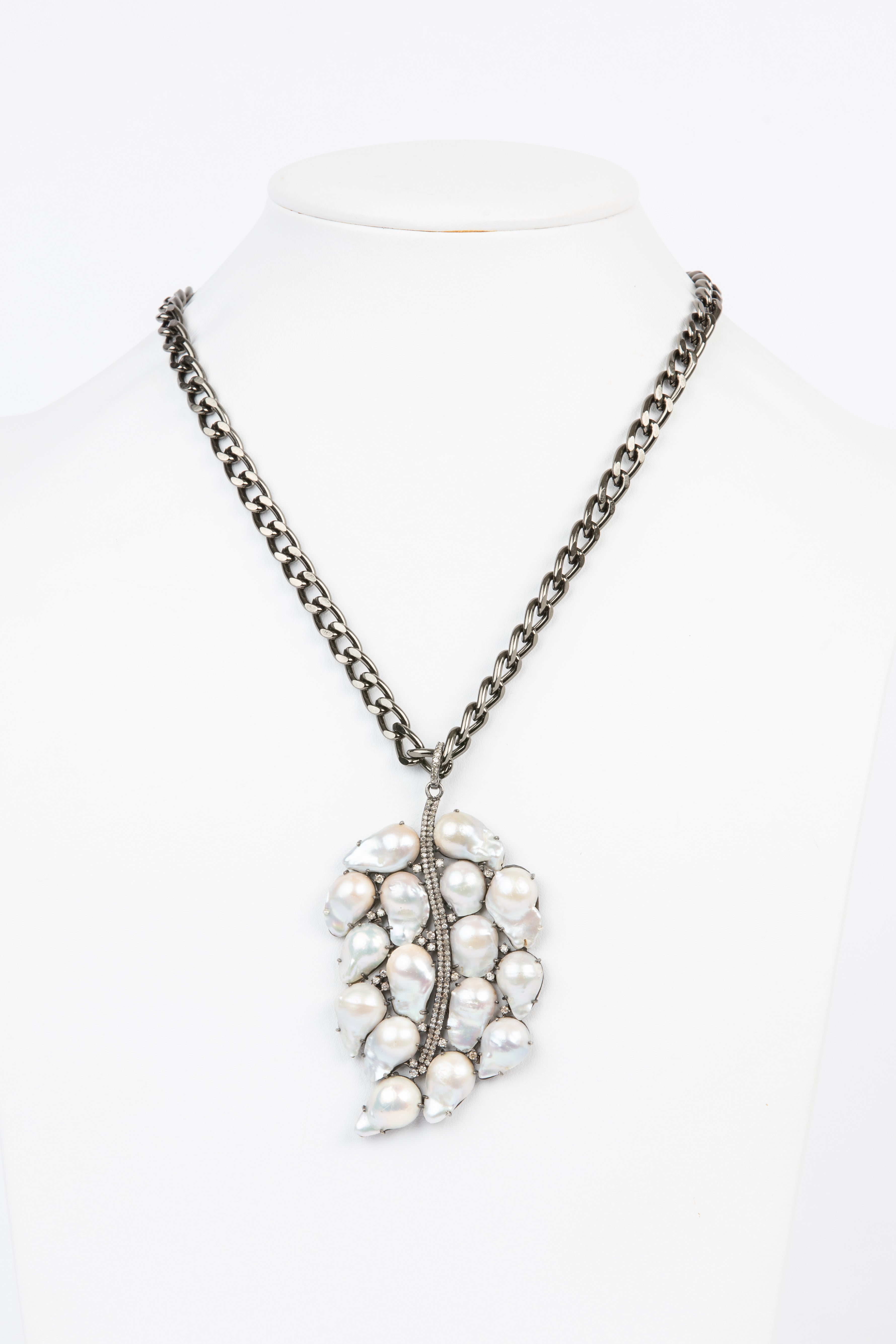 Pave Diamond, Grey Pearl Necklace