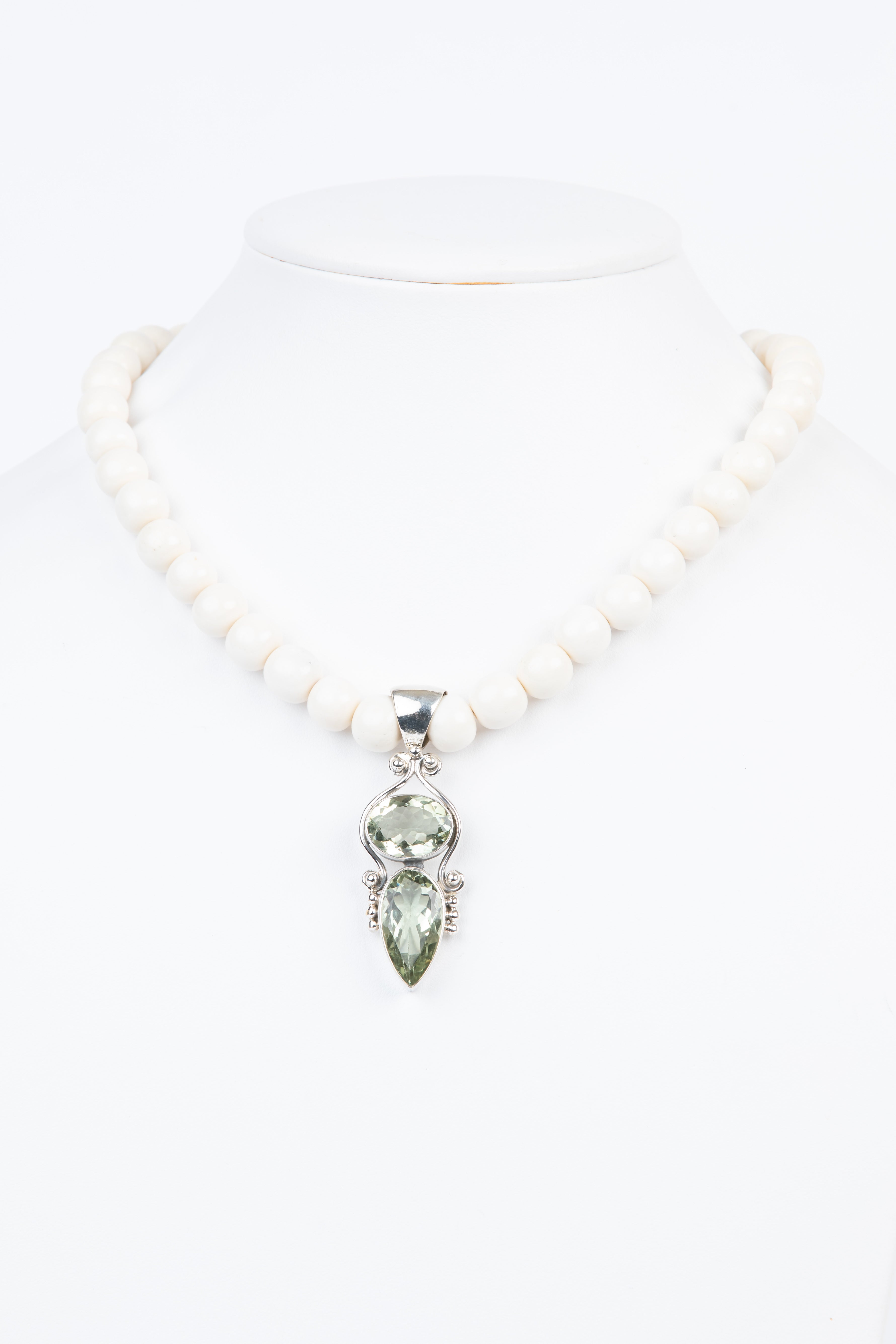 Green Amethyst, Sterling, , Bone Necklace