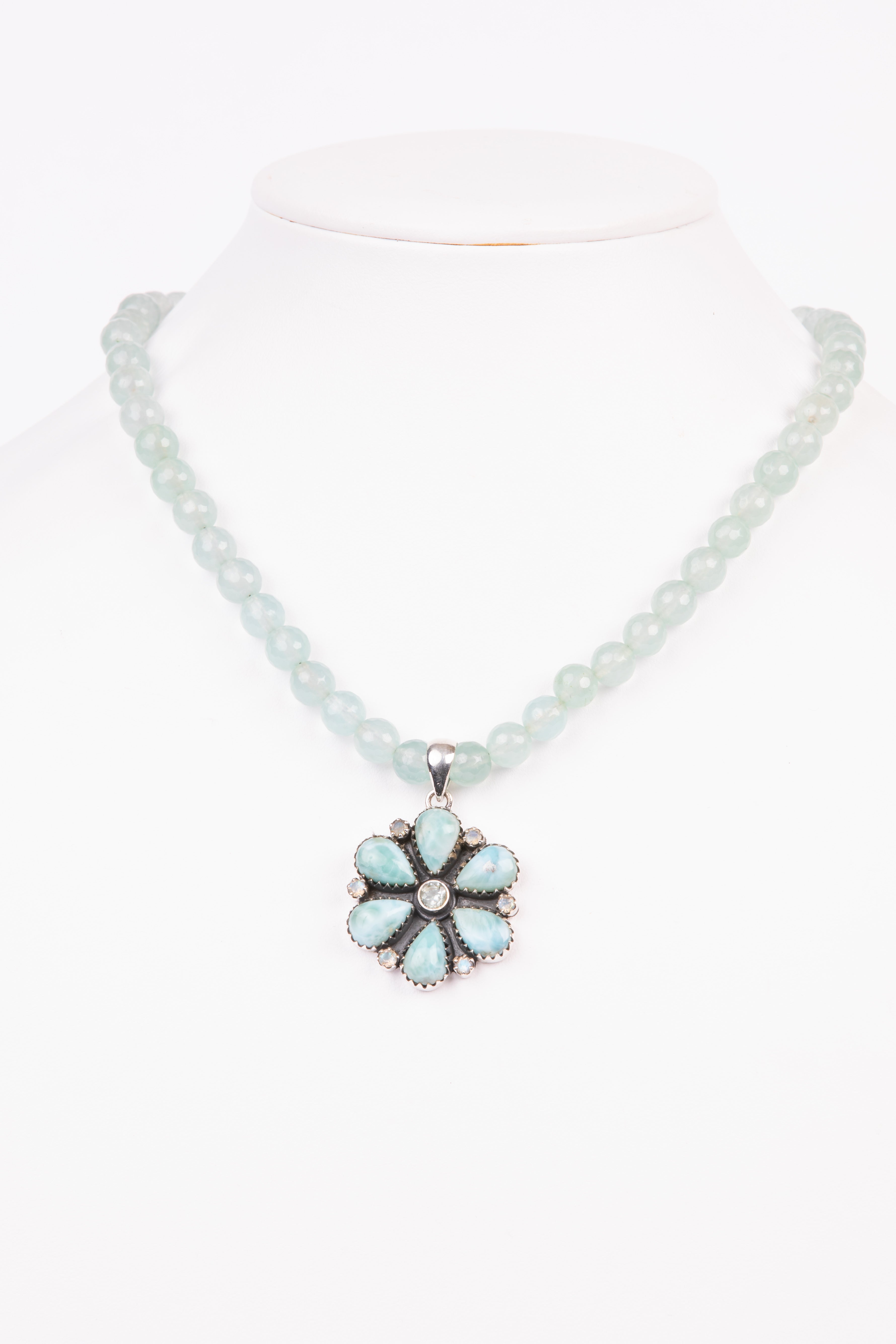 Larimar, White Topaz, Chalcedony Necklace