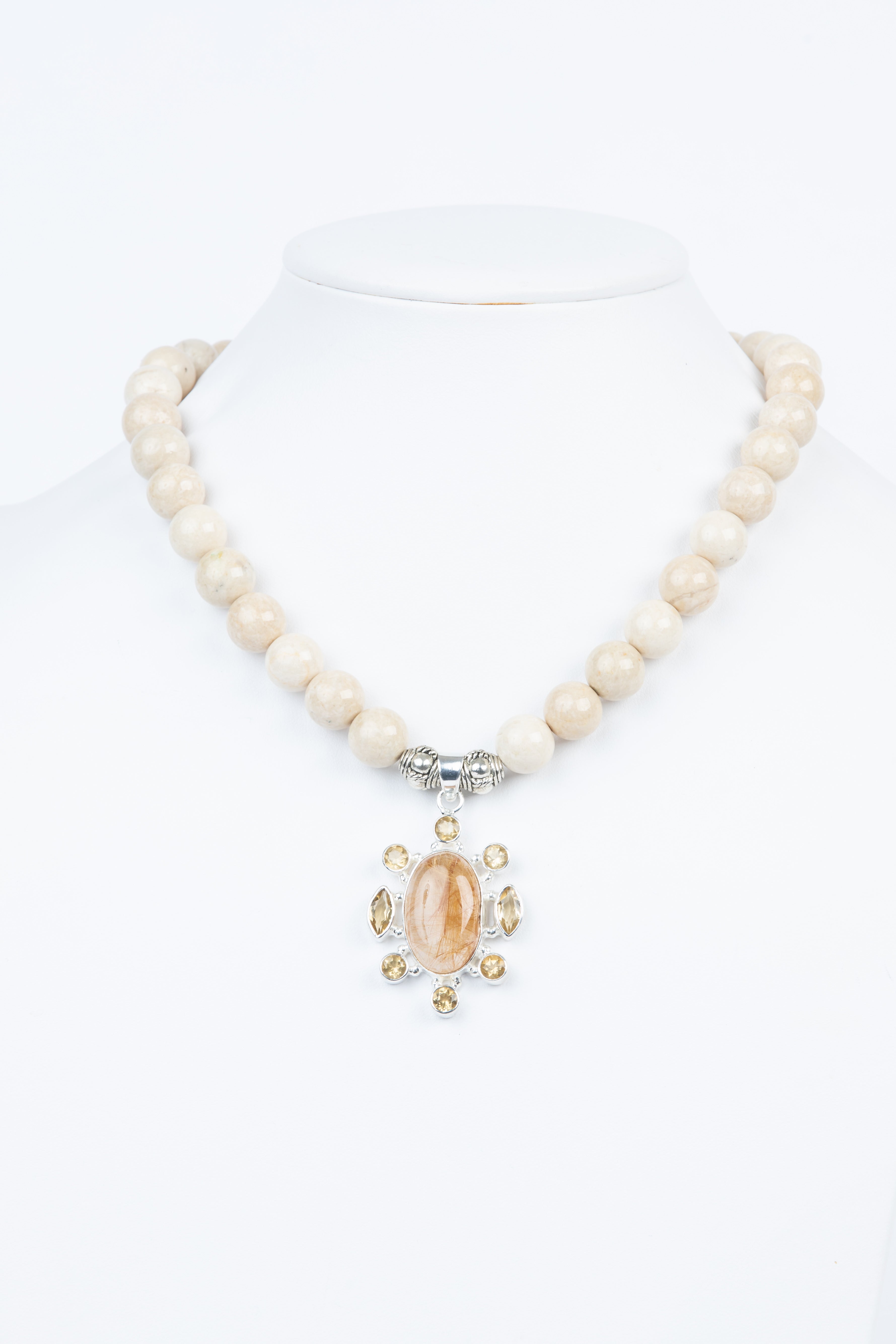 Citrine, Rutilated Quartz, Agate Necklace