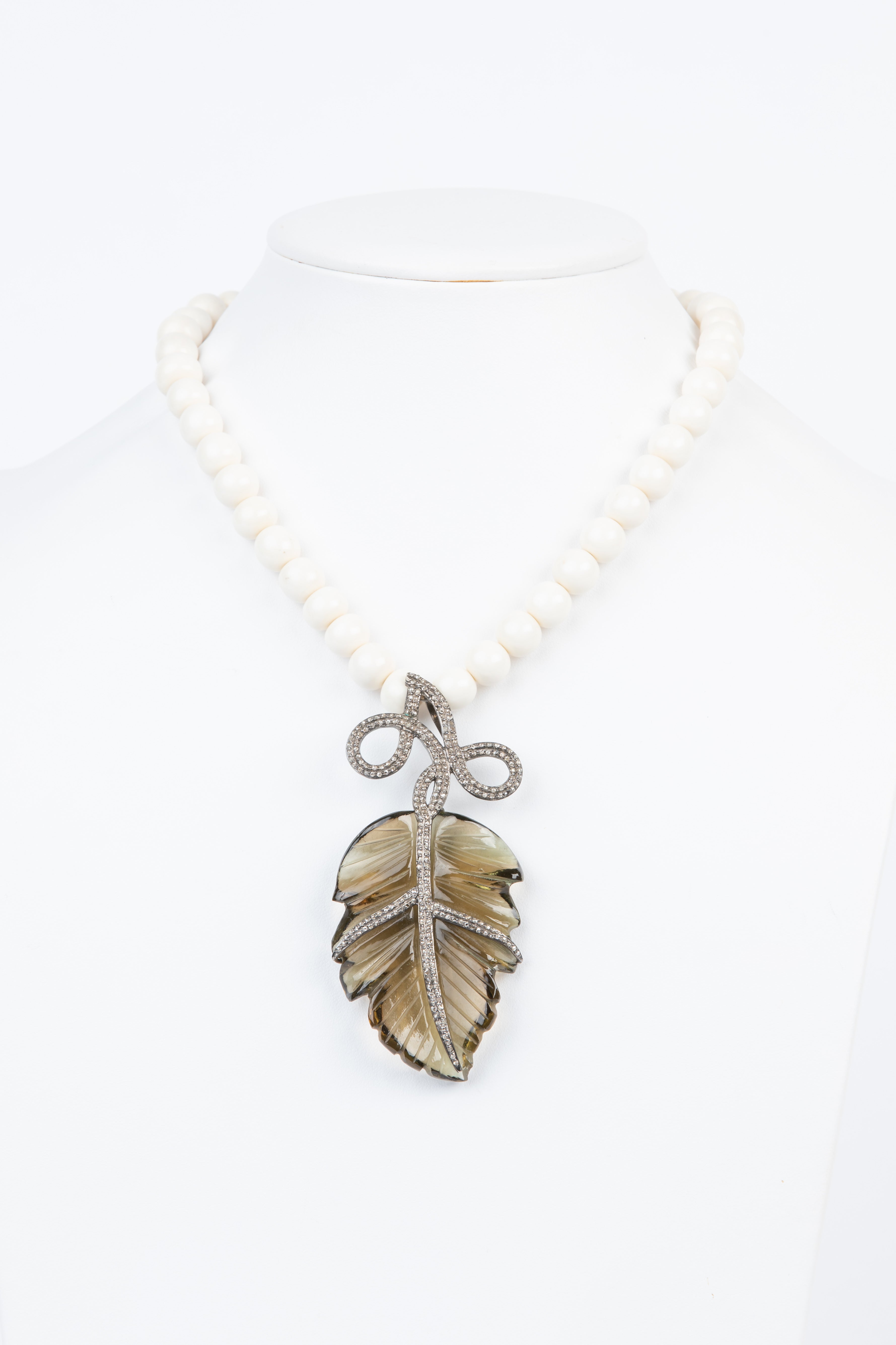 Pave Diamond, Smoky Quartz, Bone Necklace