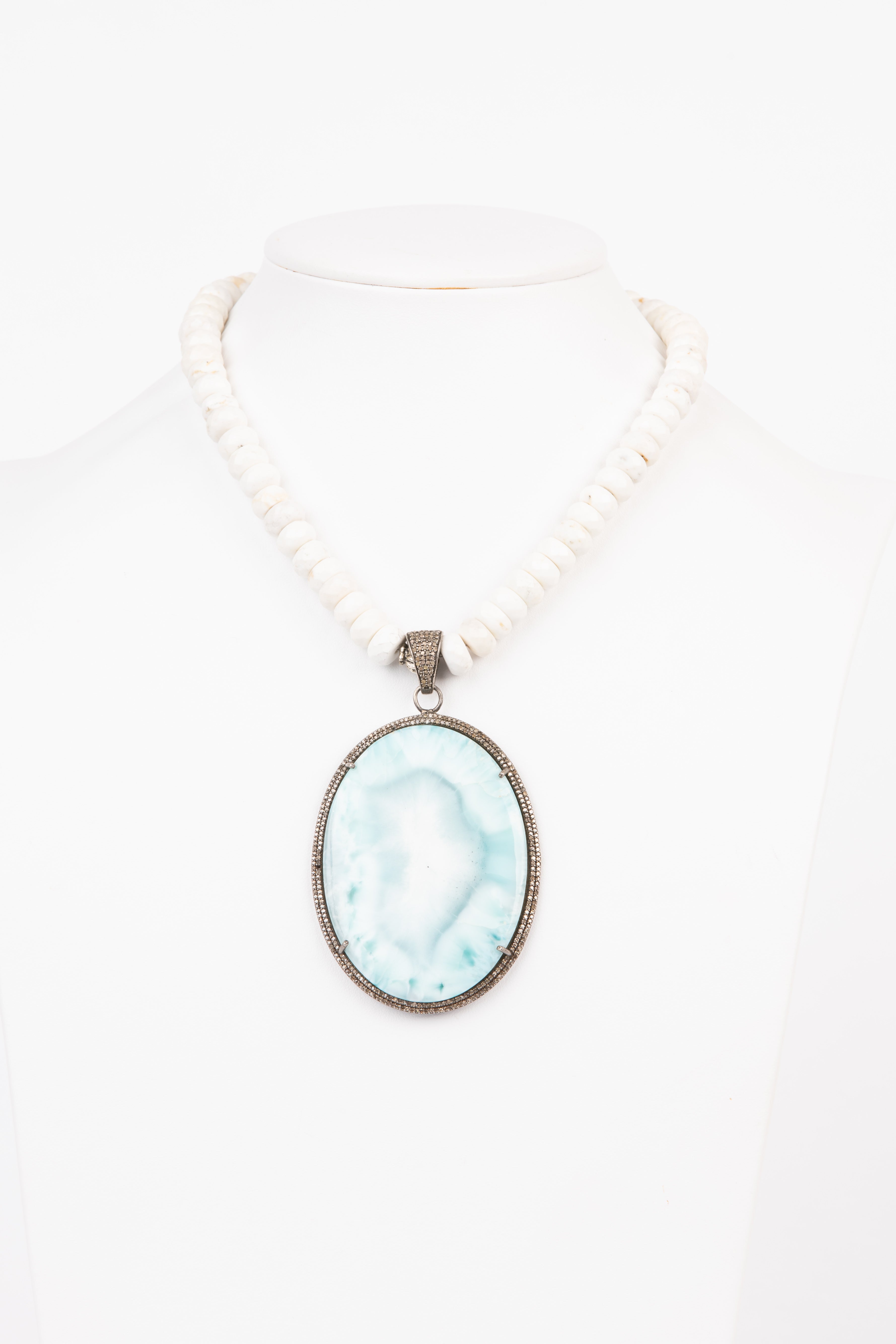 Pave Diamond, Larimar , Agate Necklace