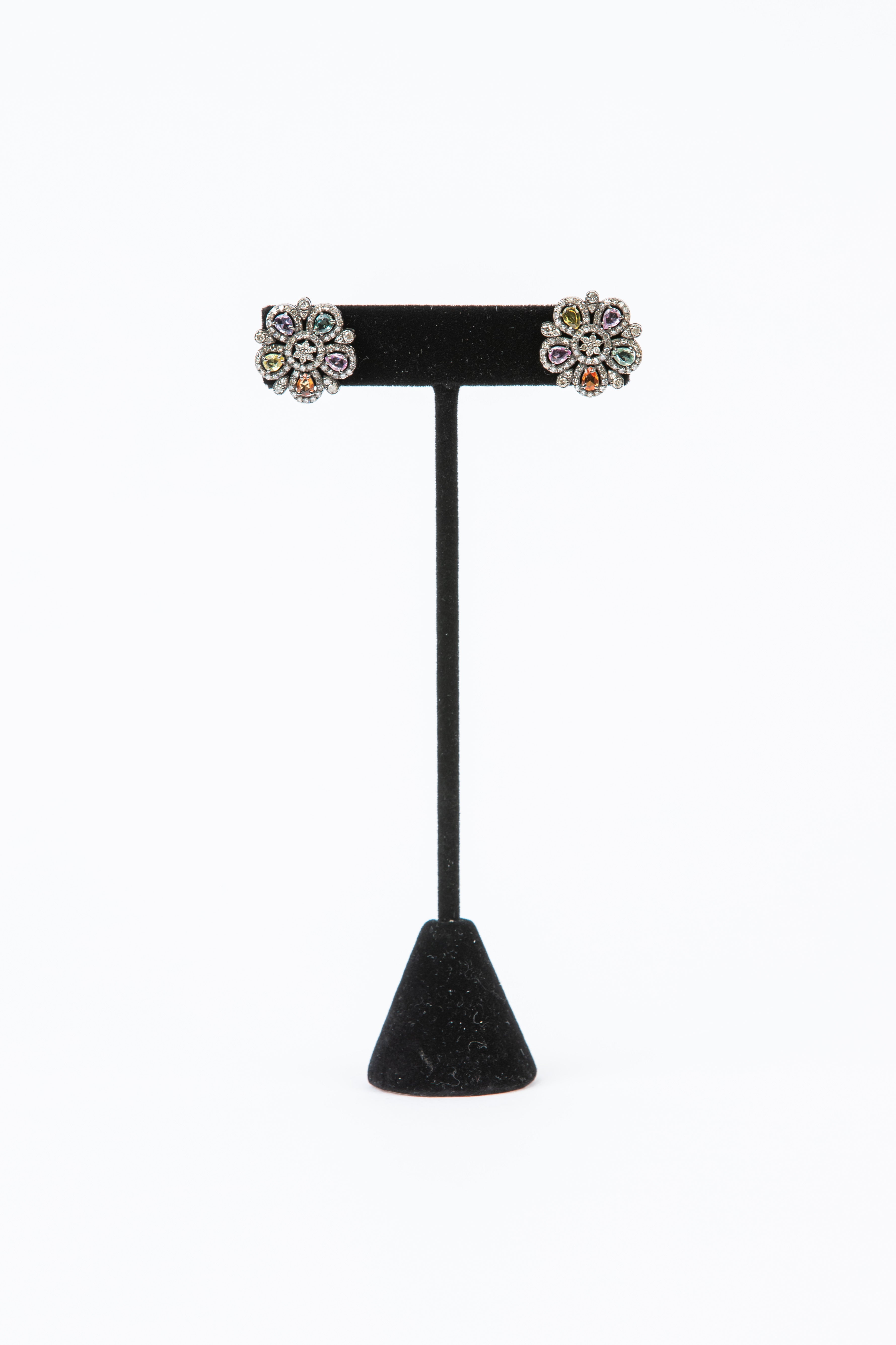 Pave Diamond, Sapphire Earrings