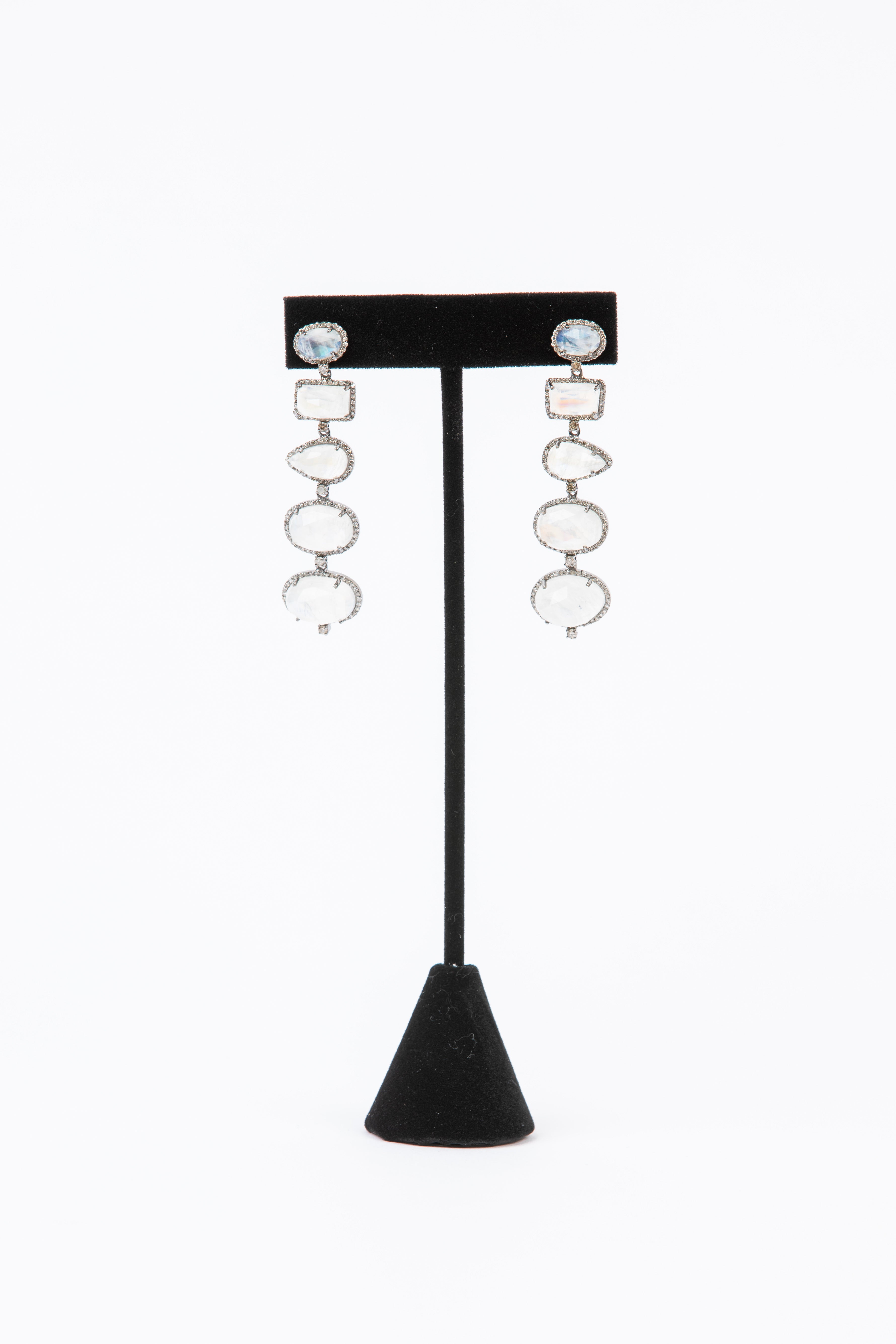 Pave Diamond, Moonstone earrings