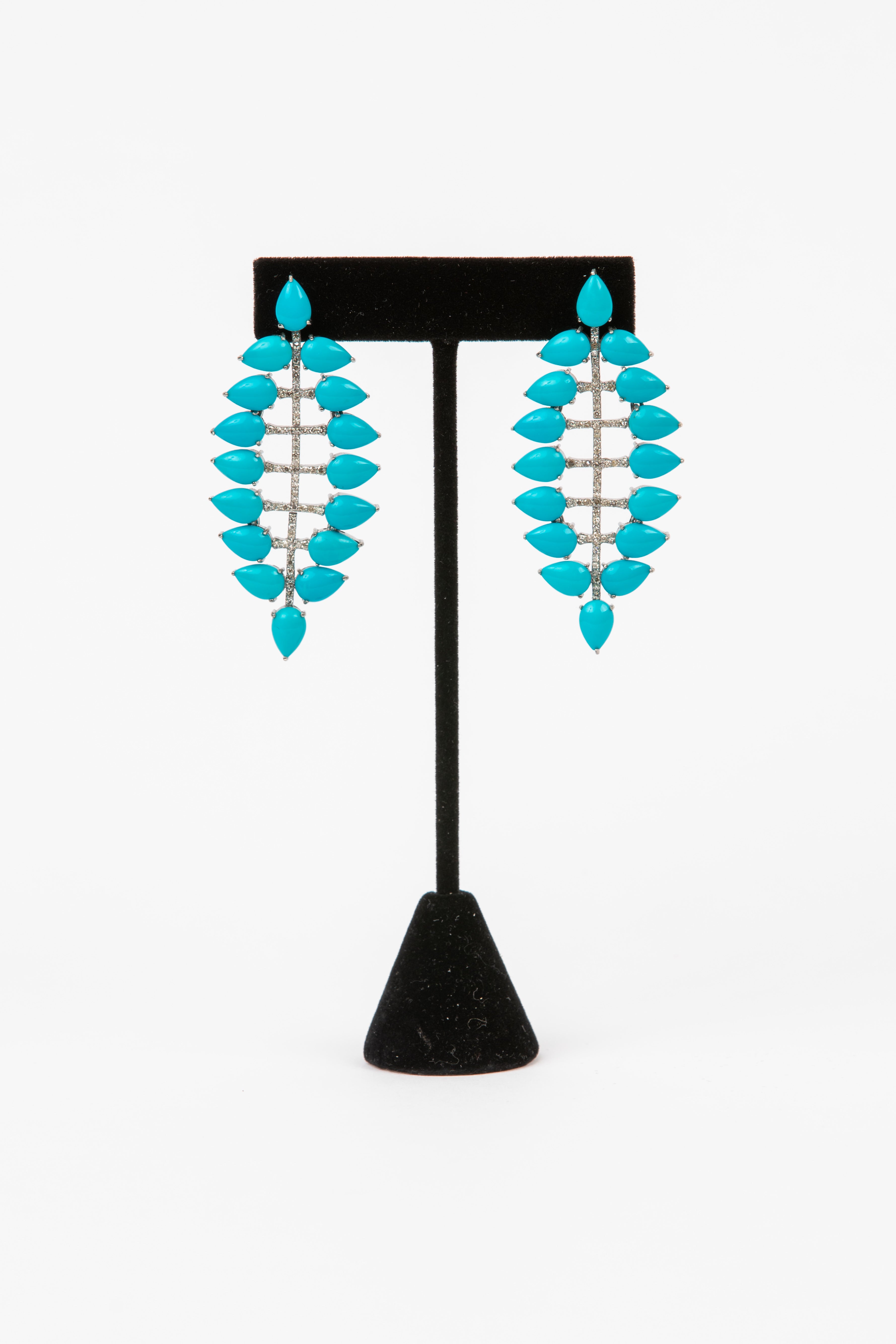 Pave Diamond, Arizona Turquoise Earrings.