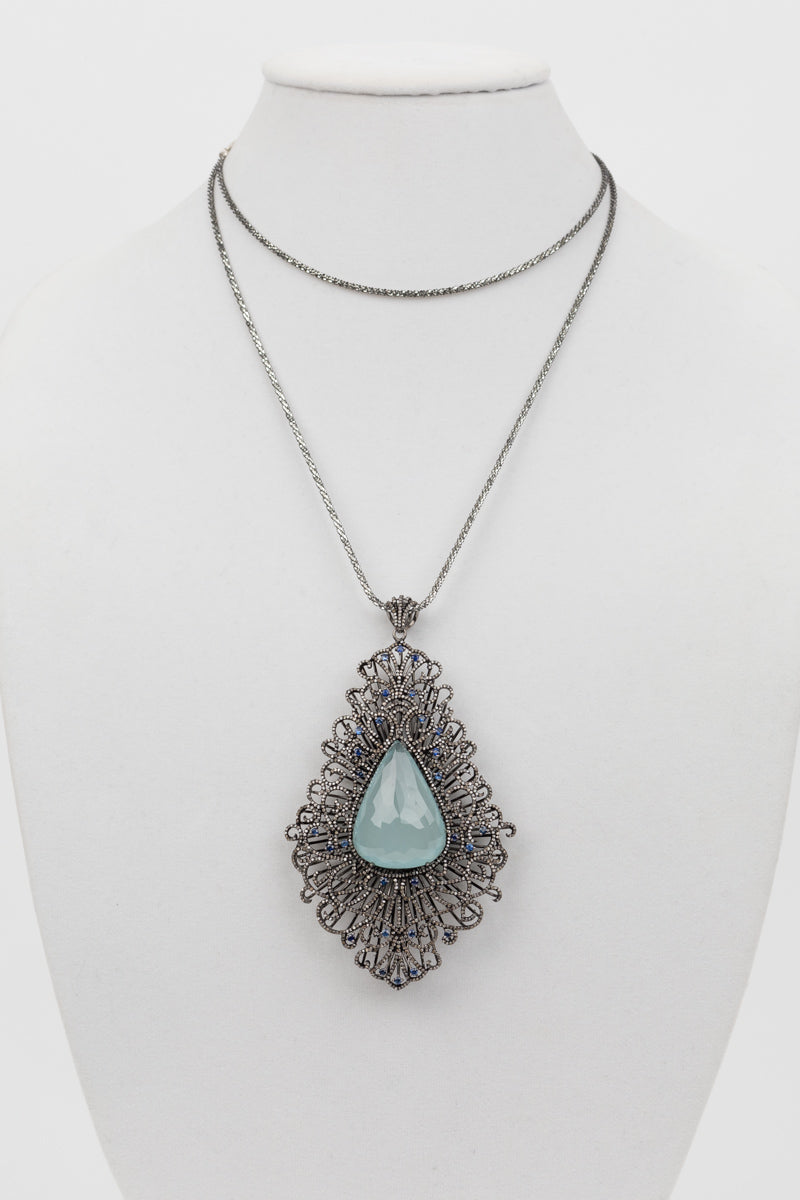 Pave diamond, sapphire, aquamarine
