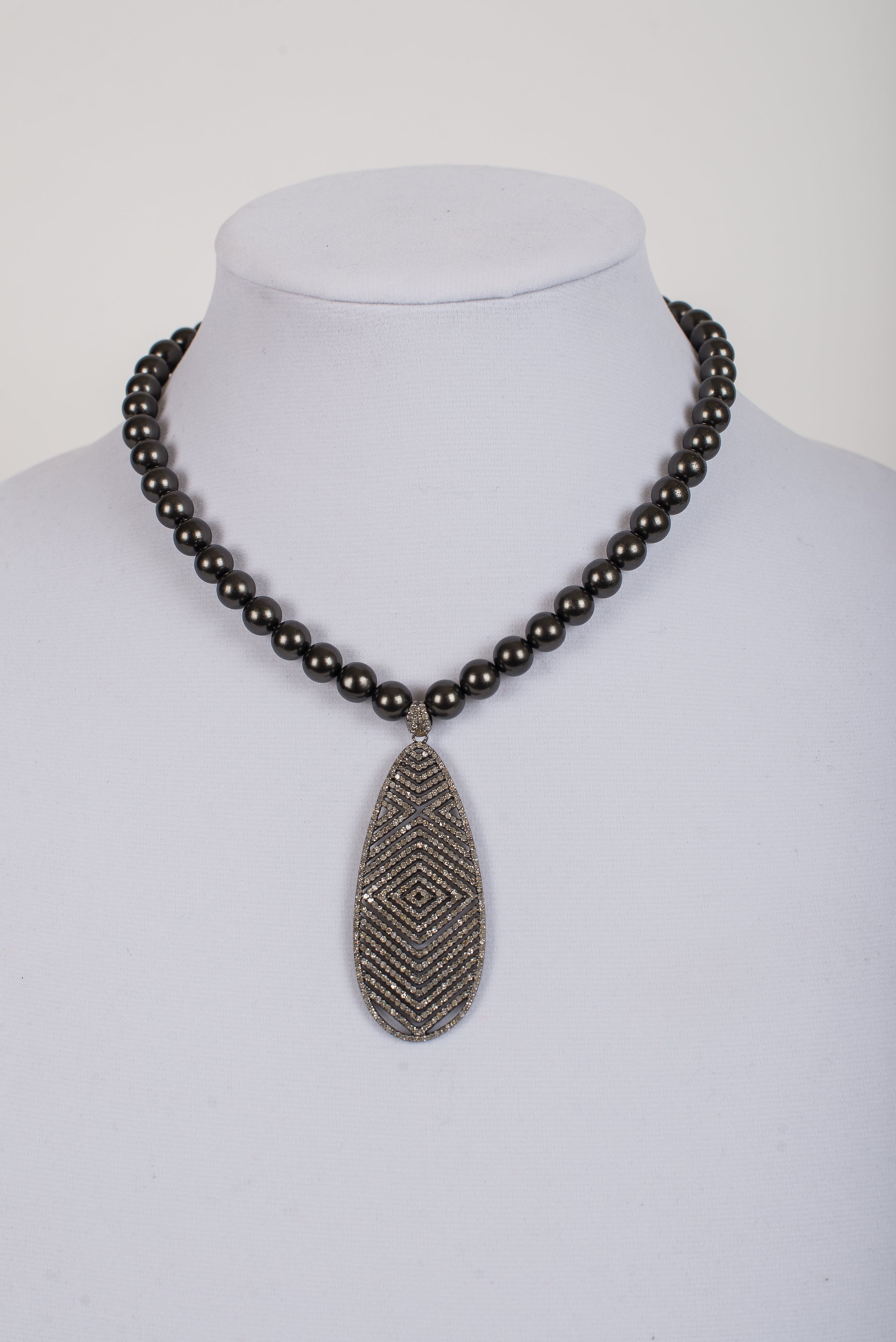 Pave Diamond Pendant with Dark Grey Mother of Pearl
