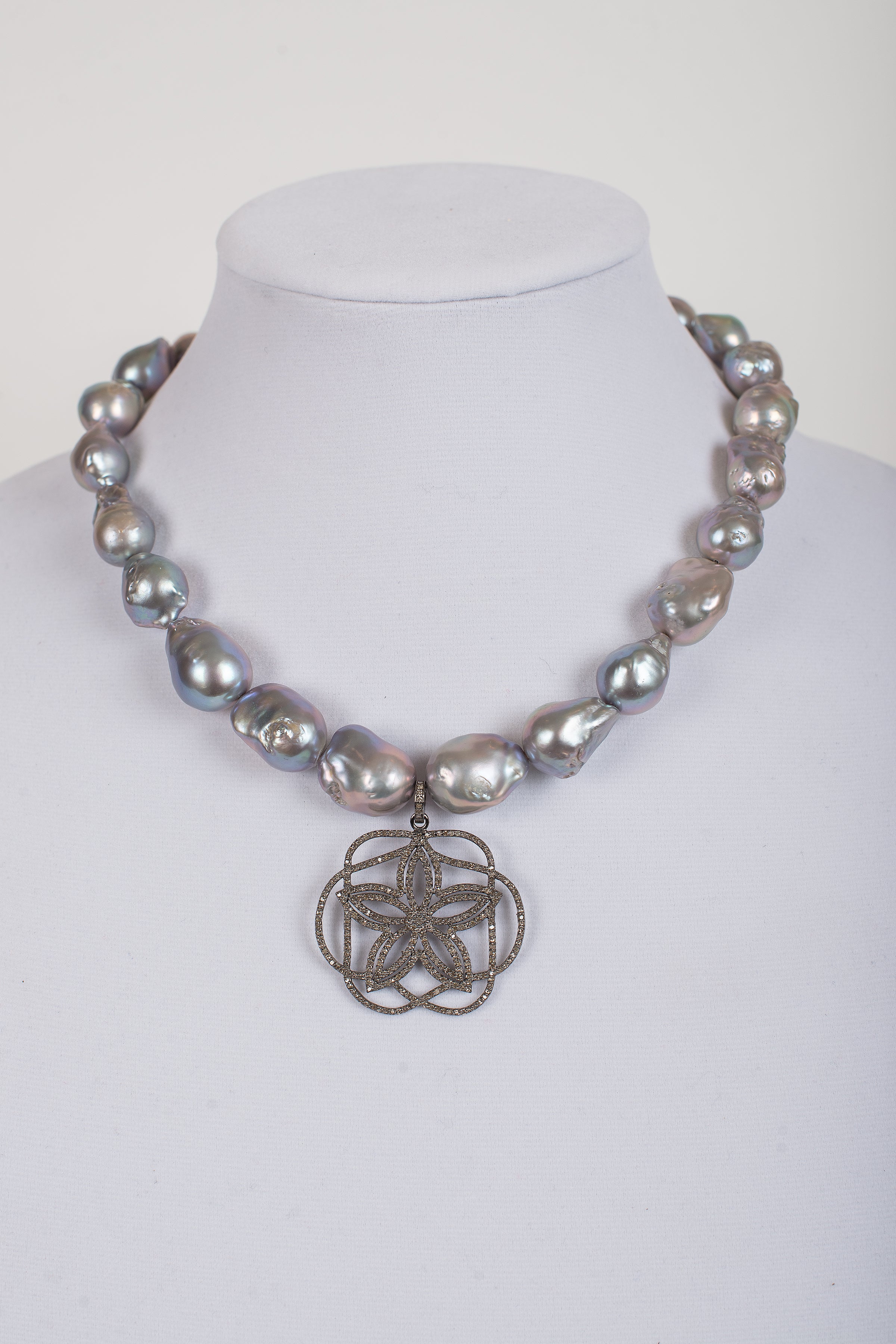 Pave Diamond Pendant with Baroque Freshwater Pearls