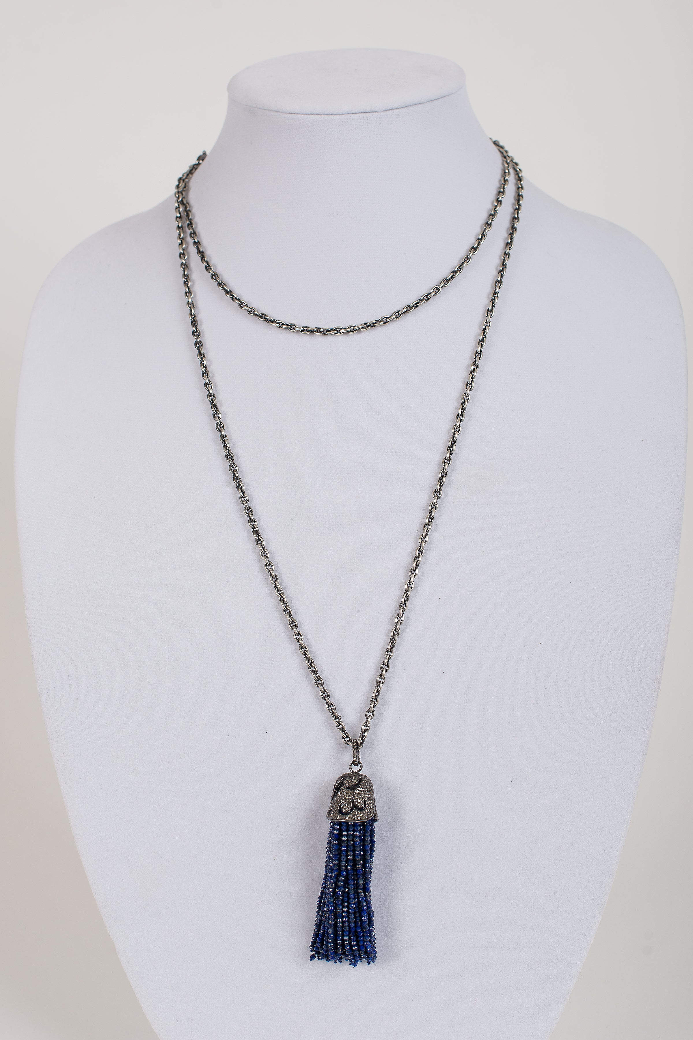 Pave Diamond and Onyx Tassel Necklace