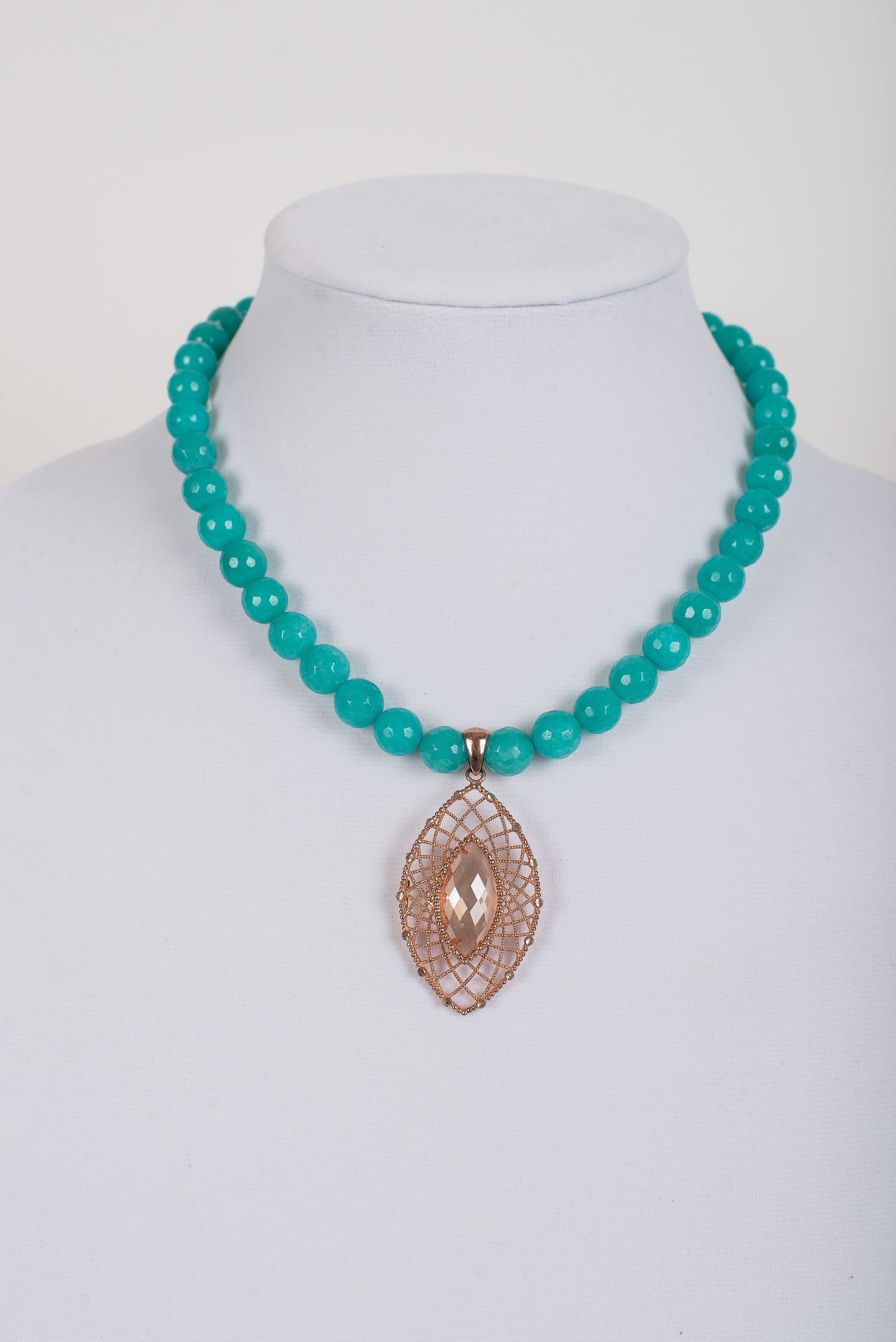 Quartz and Rose Gold on Chalcedony Beads