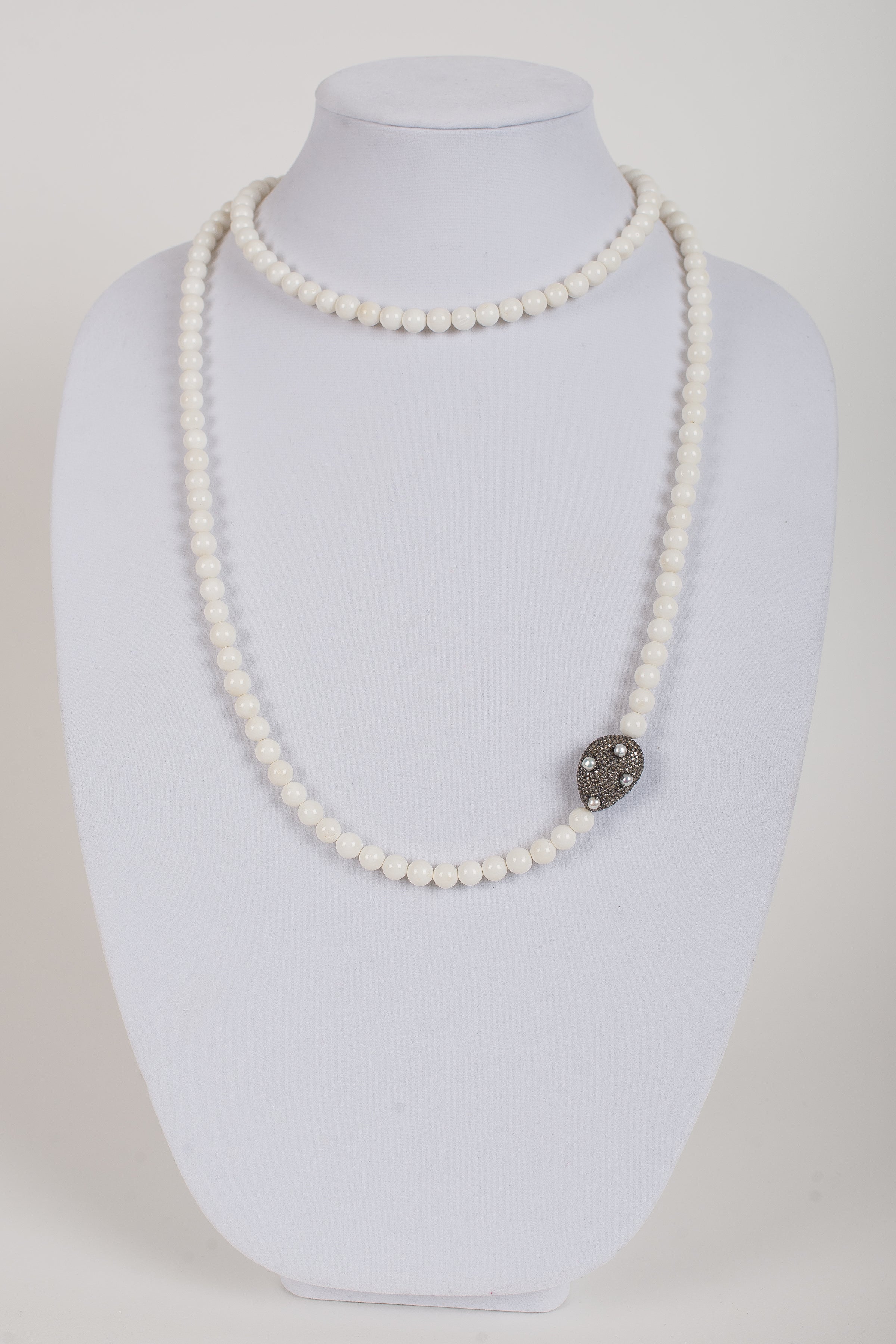 Pave Diamond and Pearl Bead on Coral