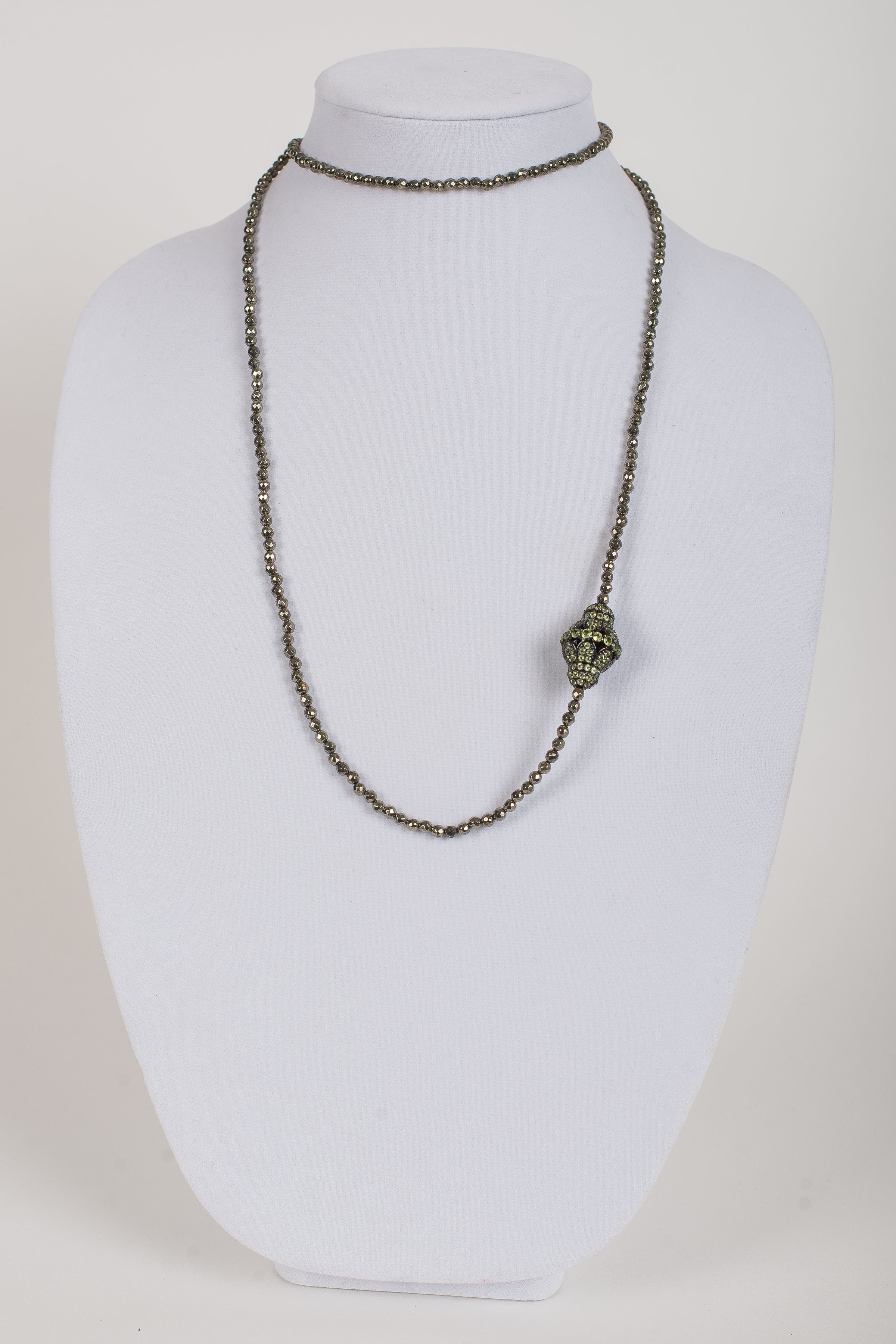 Peridot Focal Bead on Pyrite
