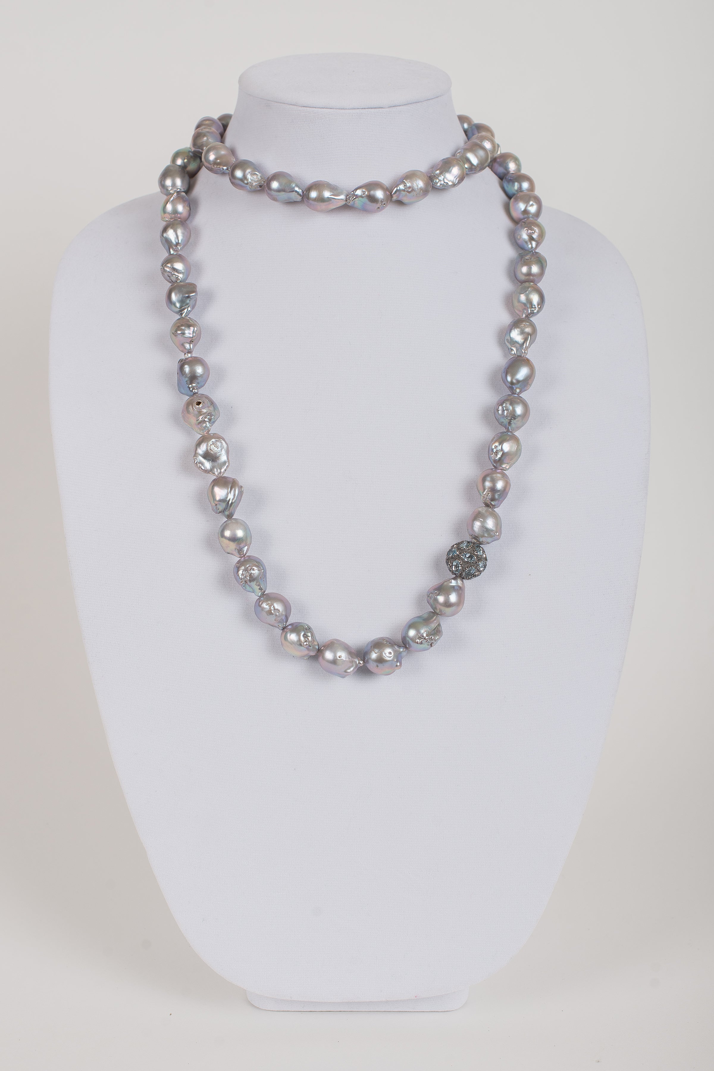 Baroque Freshwater Pearls with Blue Topaz Focal Bead