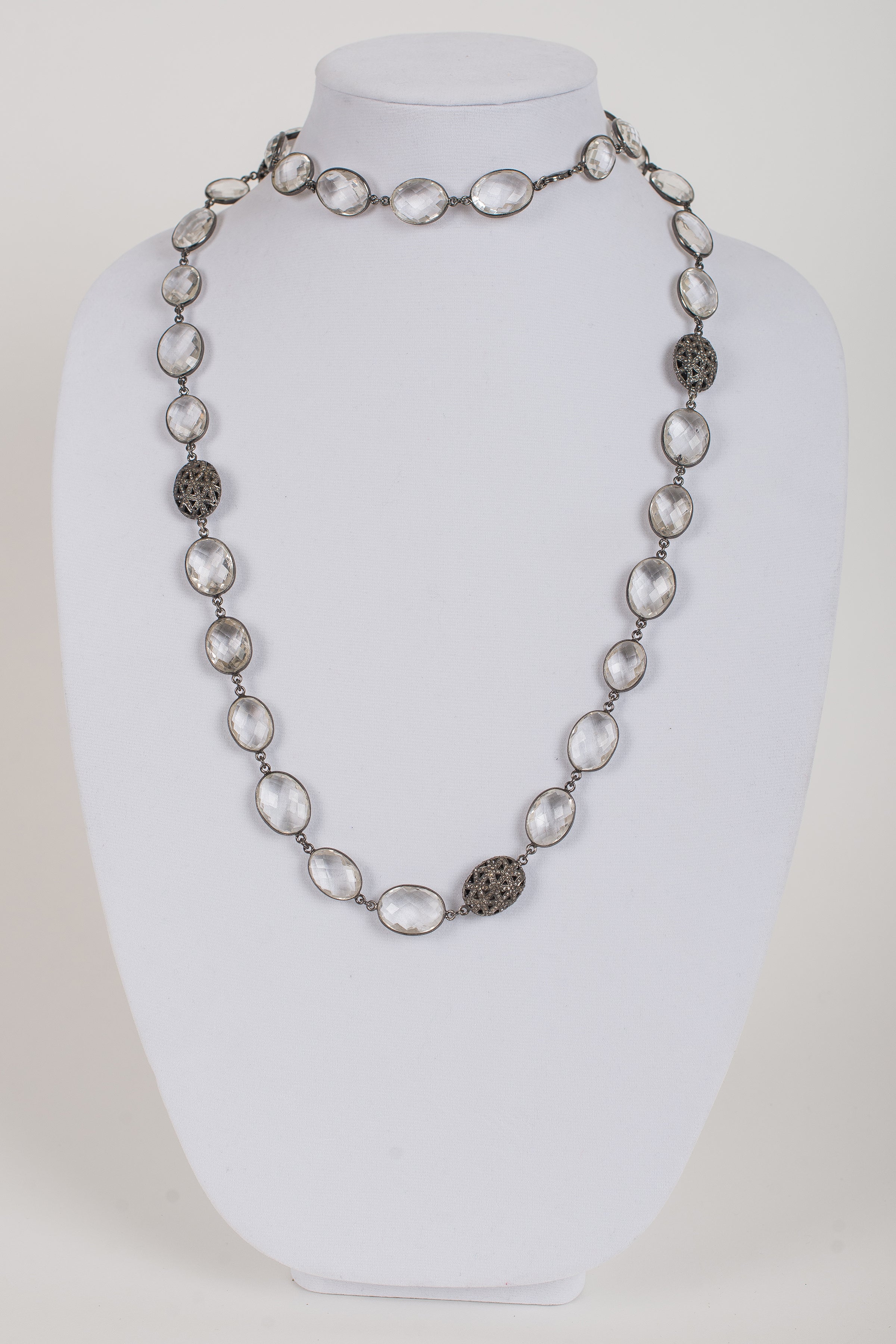 Pave Diamond Beads and Rock Crystal
