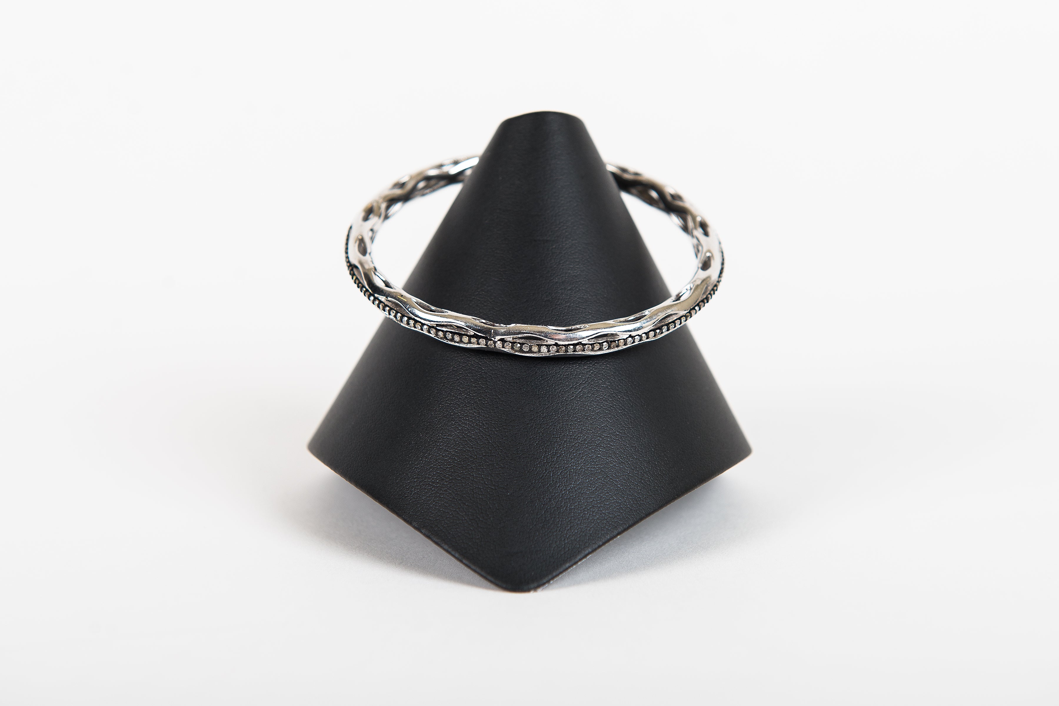 Pave Diamond and Silver Bangle Bracelet