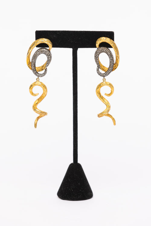 Pave Diamond, Brushed  Gold Earring