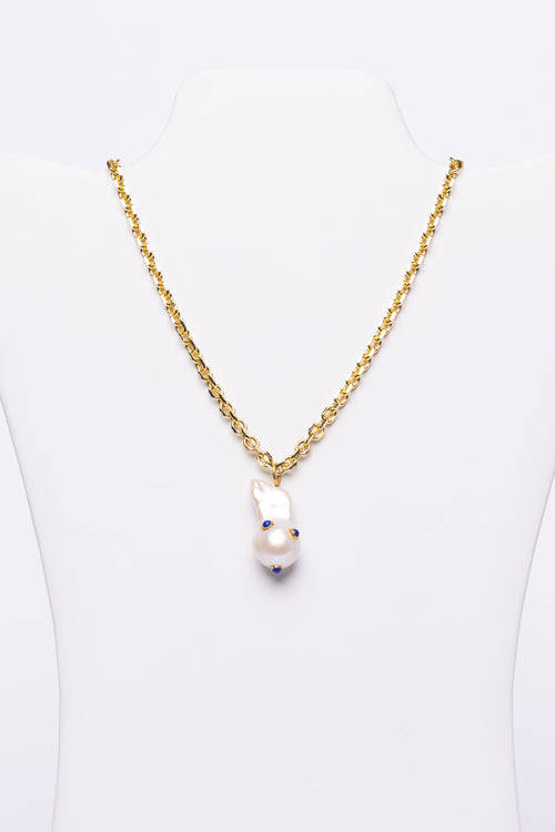 Baroque Pearl, Lapis, Vermeil Necklace