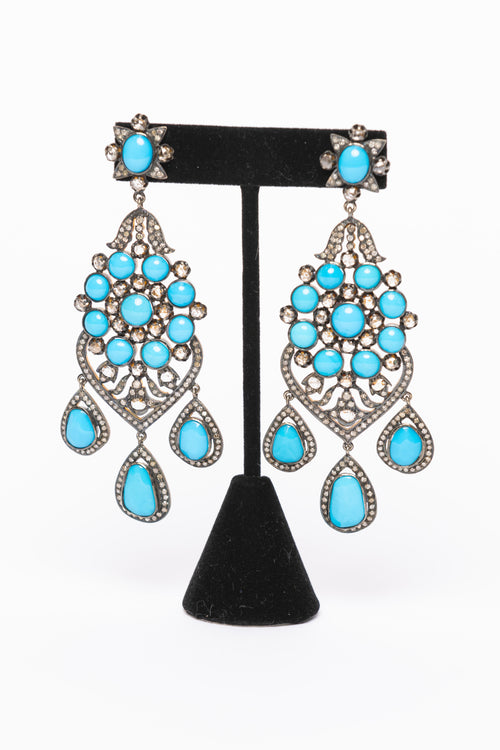 Turquoise , Diamond  Chandalier Earring