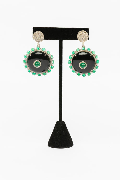 Emerald , Black Onyx , Diamond Earrings
