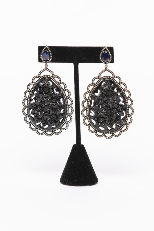 Black Onyx, Sapphire, Diamond Earrings