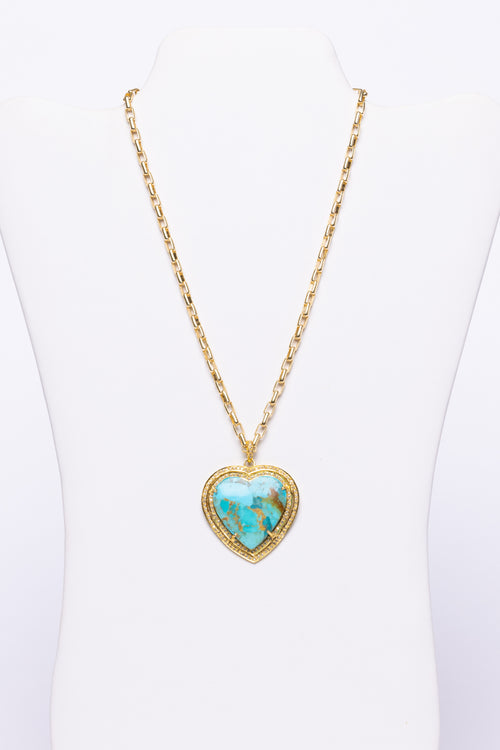 Kingman Turquoise, Pave Diamond, Vermeil Necklace