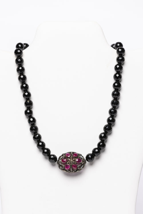 Pave Diamond, Ruby, Black Onyx Necklace