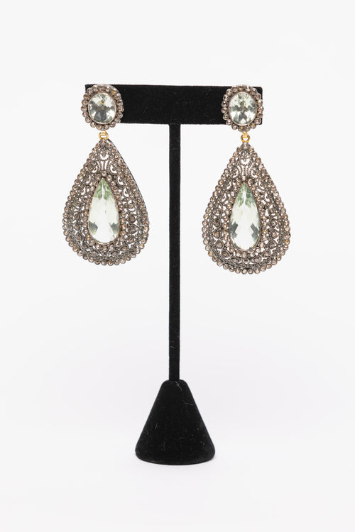 Green Amethyst and Diamond Earrings