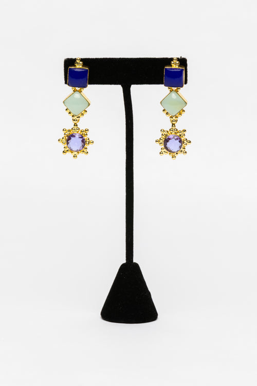 Lapis, Quartz Earring
