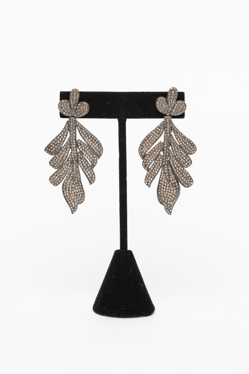 Pave Diamond Leaf  Earrings