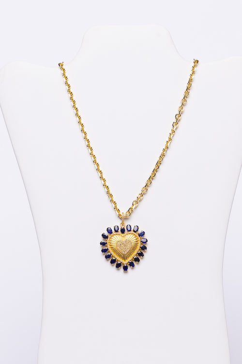 Sapphire, Diamond, Vermeil Heart Necklace